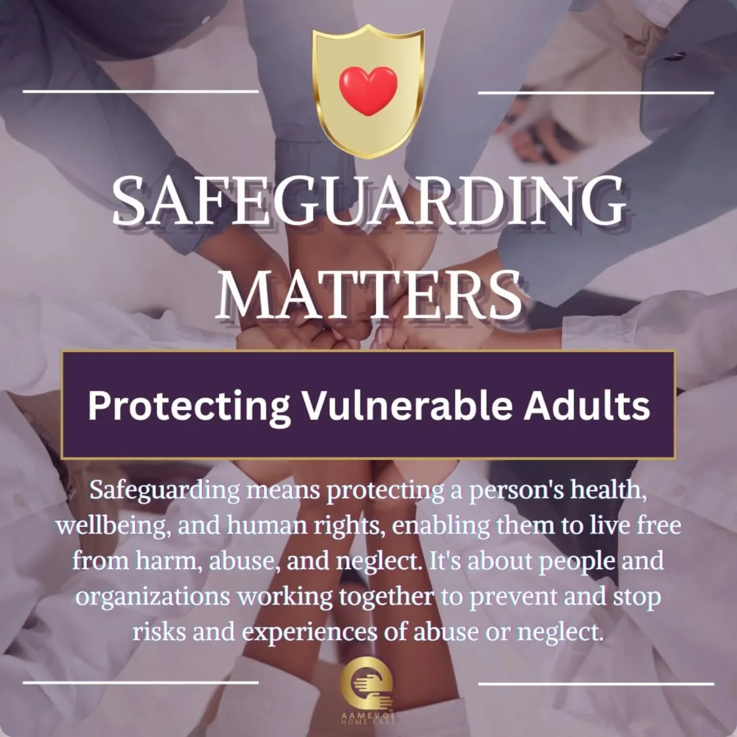 At Aamevol Home Care, safeguarding is at the heart of everything we do. 🛡️

We believe everyone deserves to feel safe, respected, and protected in their own home. Our trained care professionals are committed to:

✓ Recognizing and preventing potenti