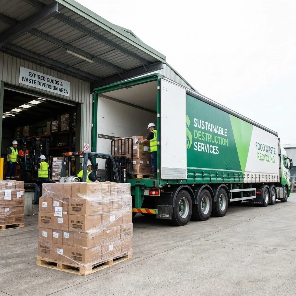 Truck picking up food for sustainable destruction services