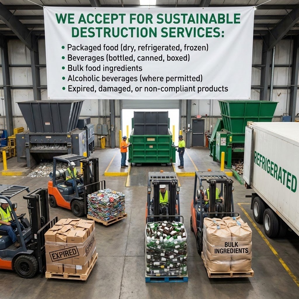 Sustainable packaged food and beverage destruction we accept.