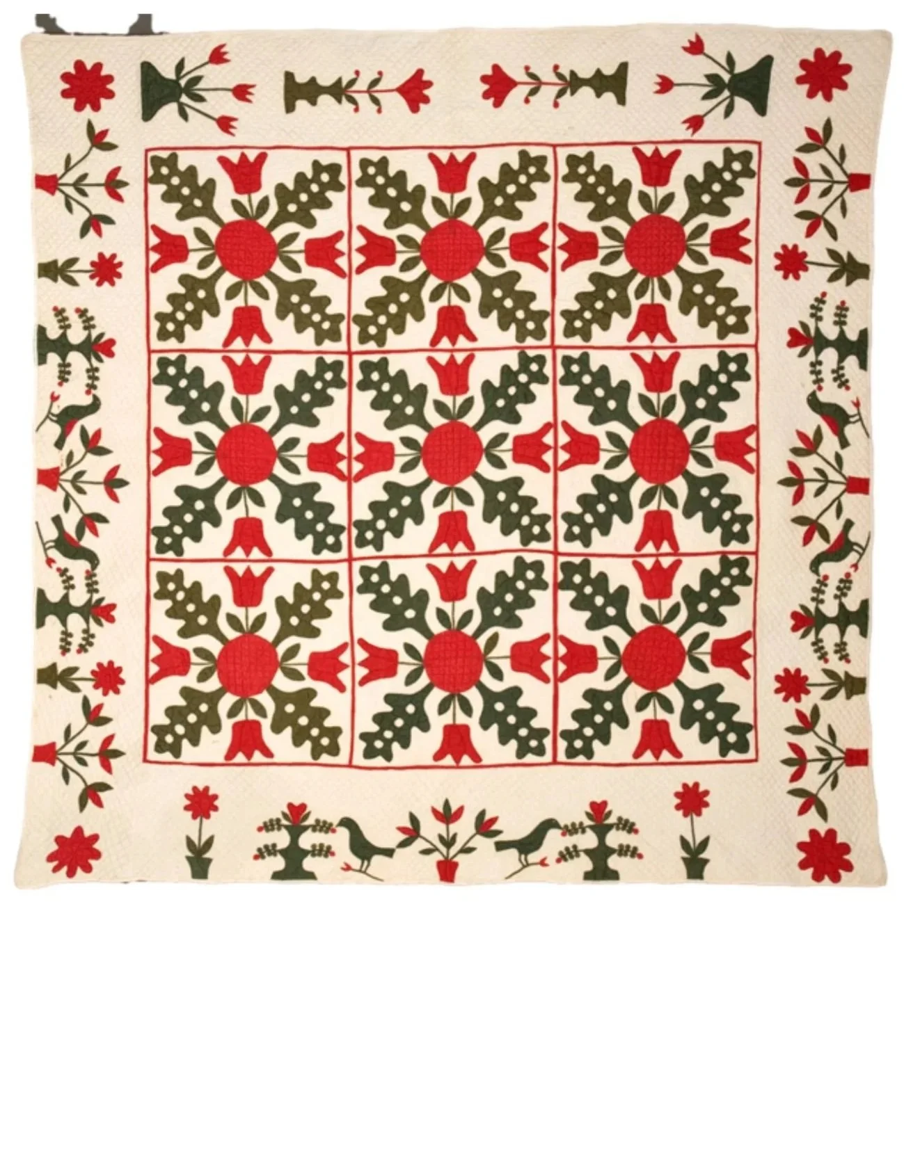 Oak Leaf and Tulip (82" x 82"), c. 1850, maker unknown