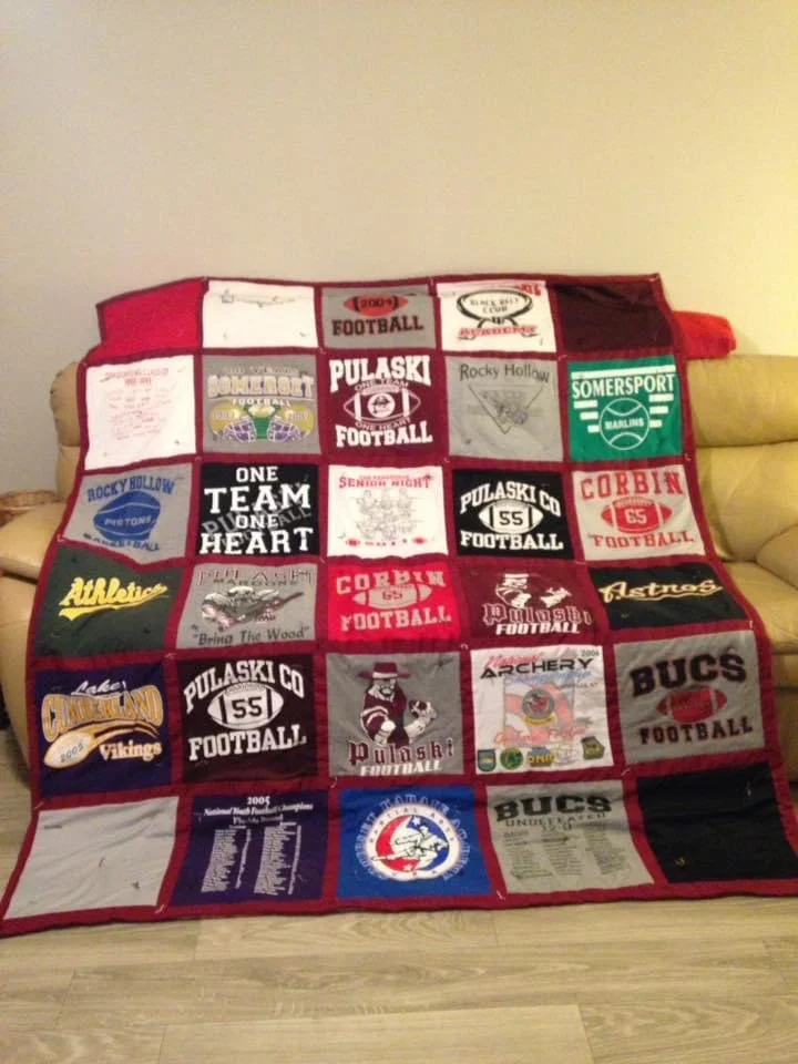 First block-style T-shirt quilt