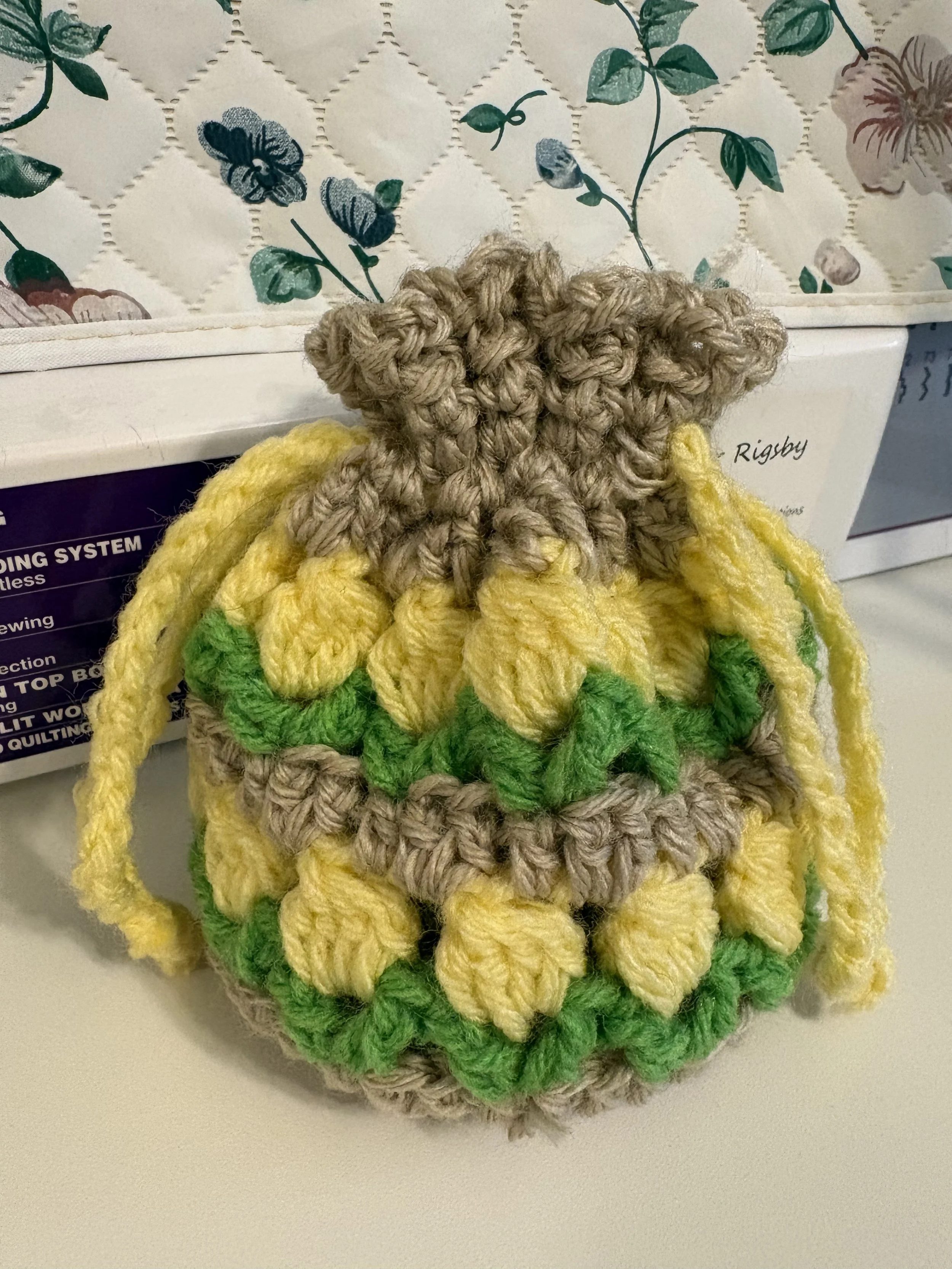 "I do have to admit, I didn't come up with this pattern on my own; a creator I follow online posted a tutorial for it a year ago. I just needed to clean out my little rolls of yarn." 