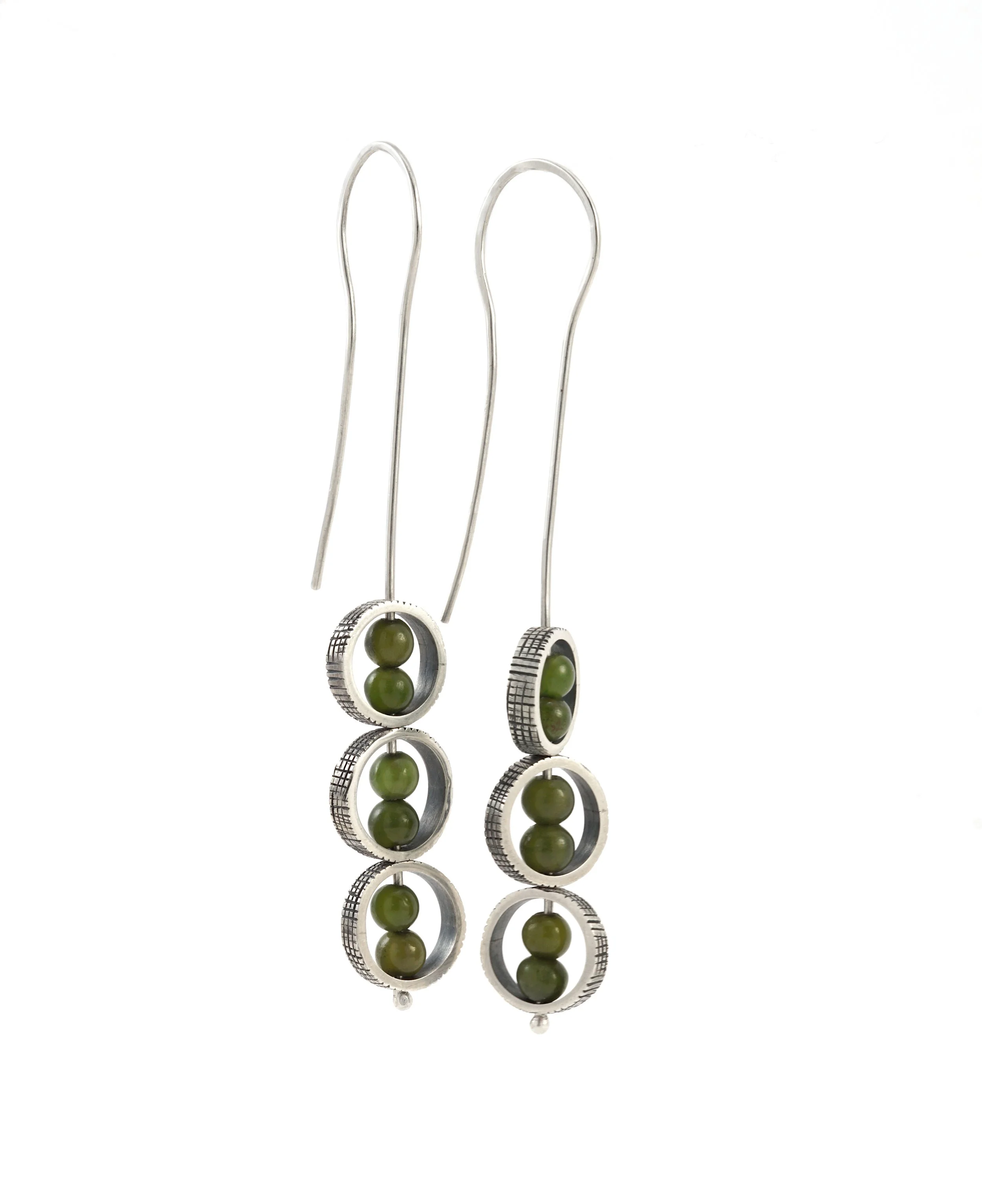 Triple Circle Nephrite Jade Drop Earrings