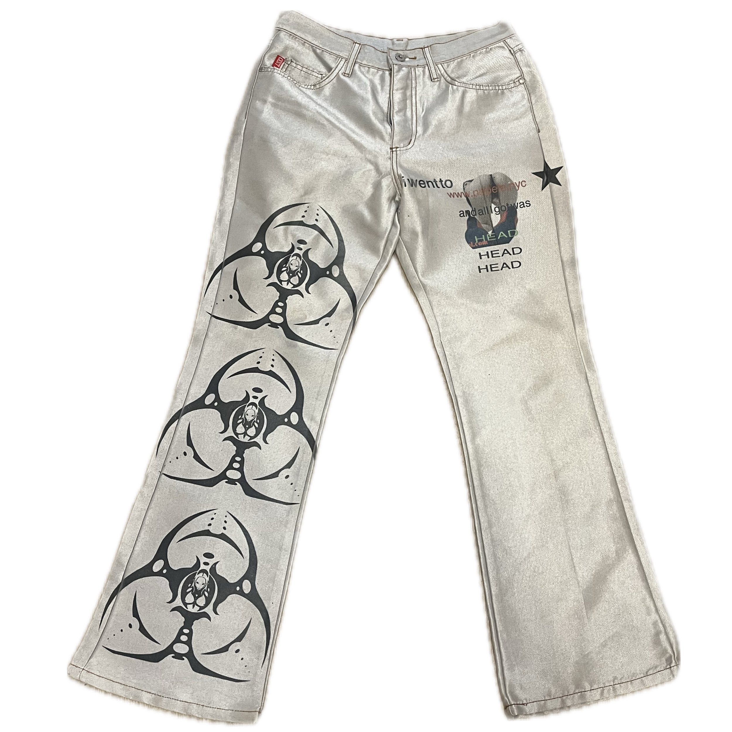 silver biohazard jeans