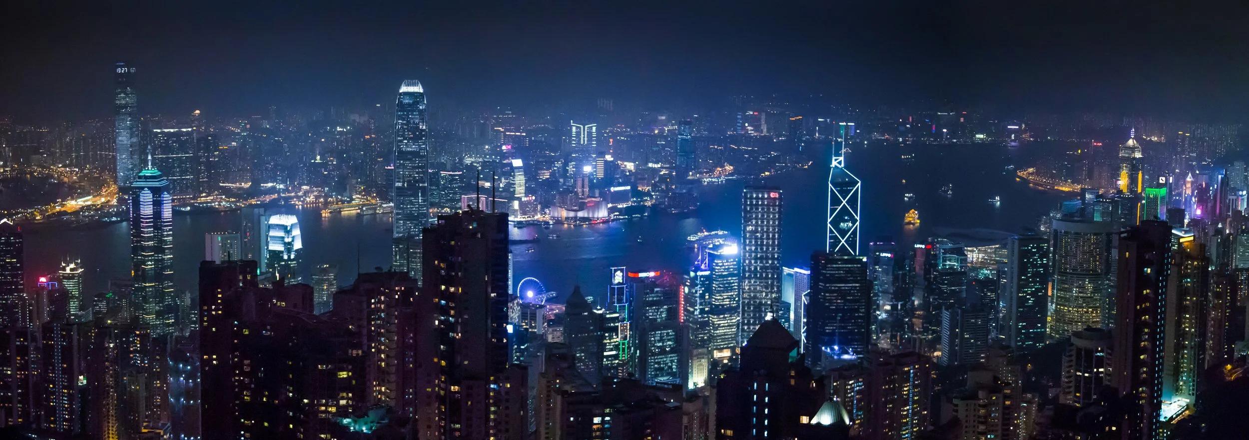 Hong Kong harbour; Night view from Victoria Peak