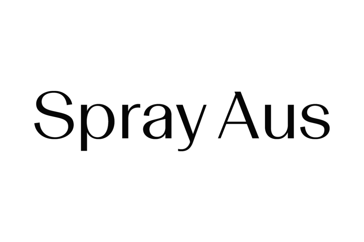 Black background with white text that says 'Spray Aus'
