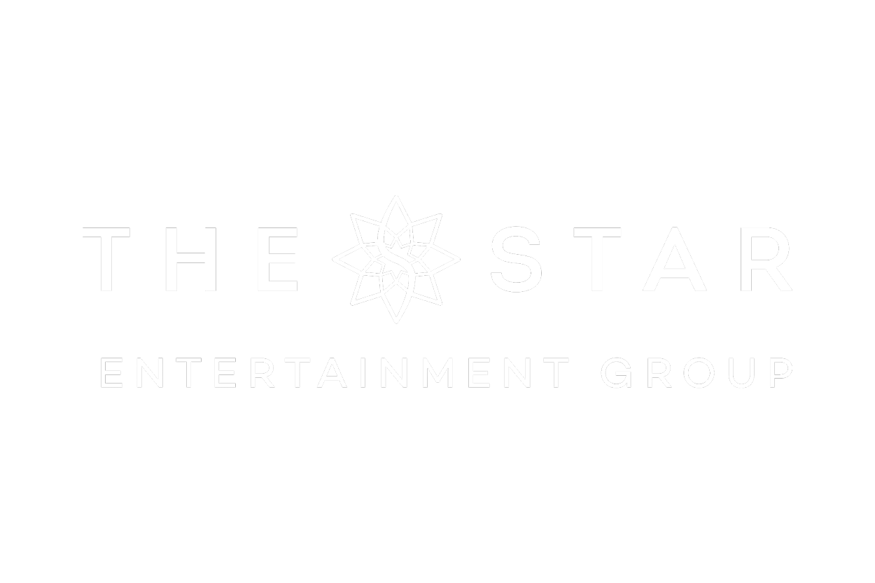 The Star Entertainment Group logo with a stylized star and text in white on a black background.