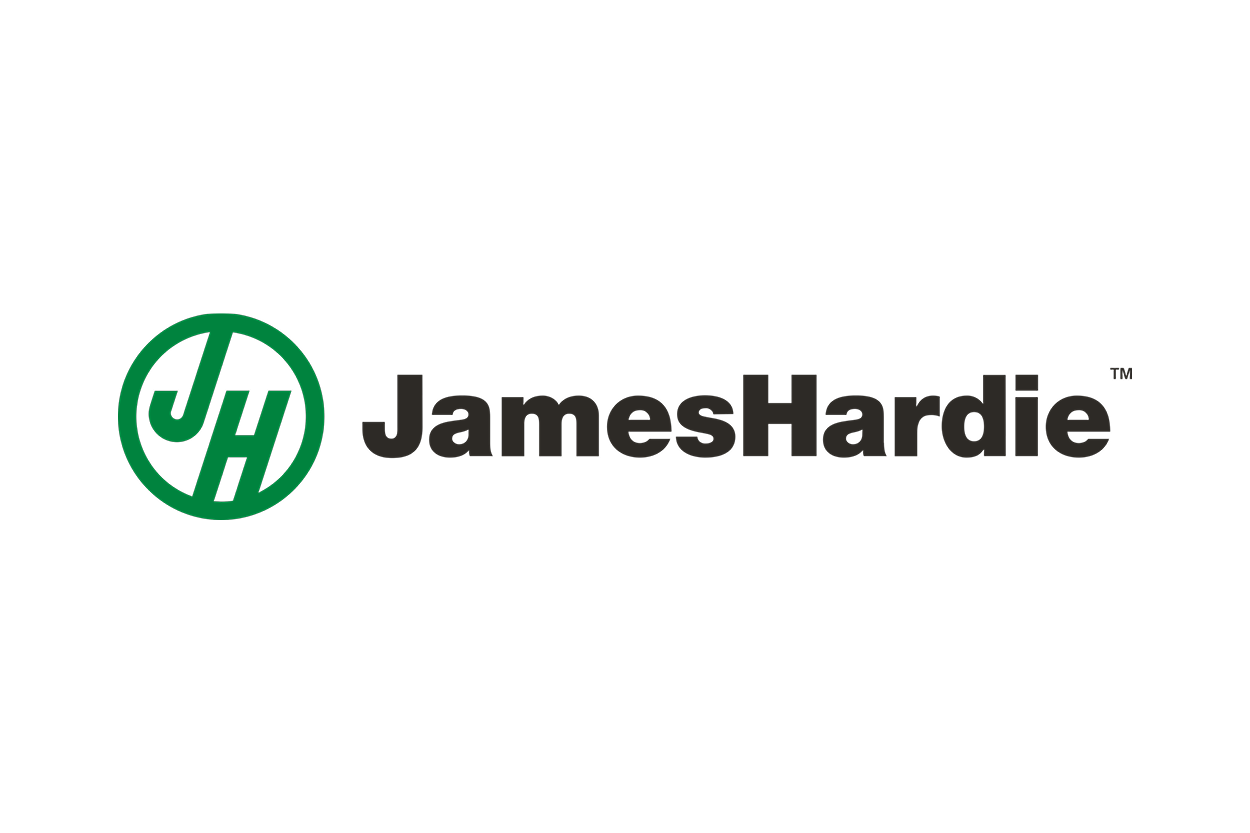 James Hardie logo with green circular emblem containing the initials JH and black text.