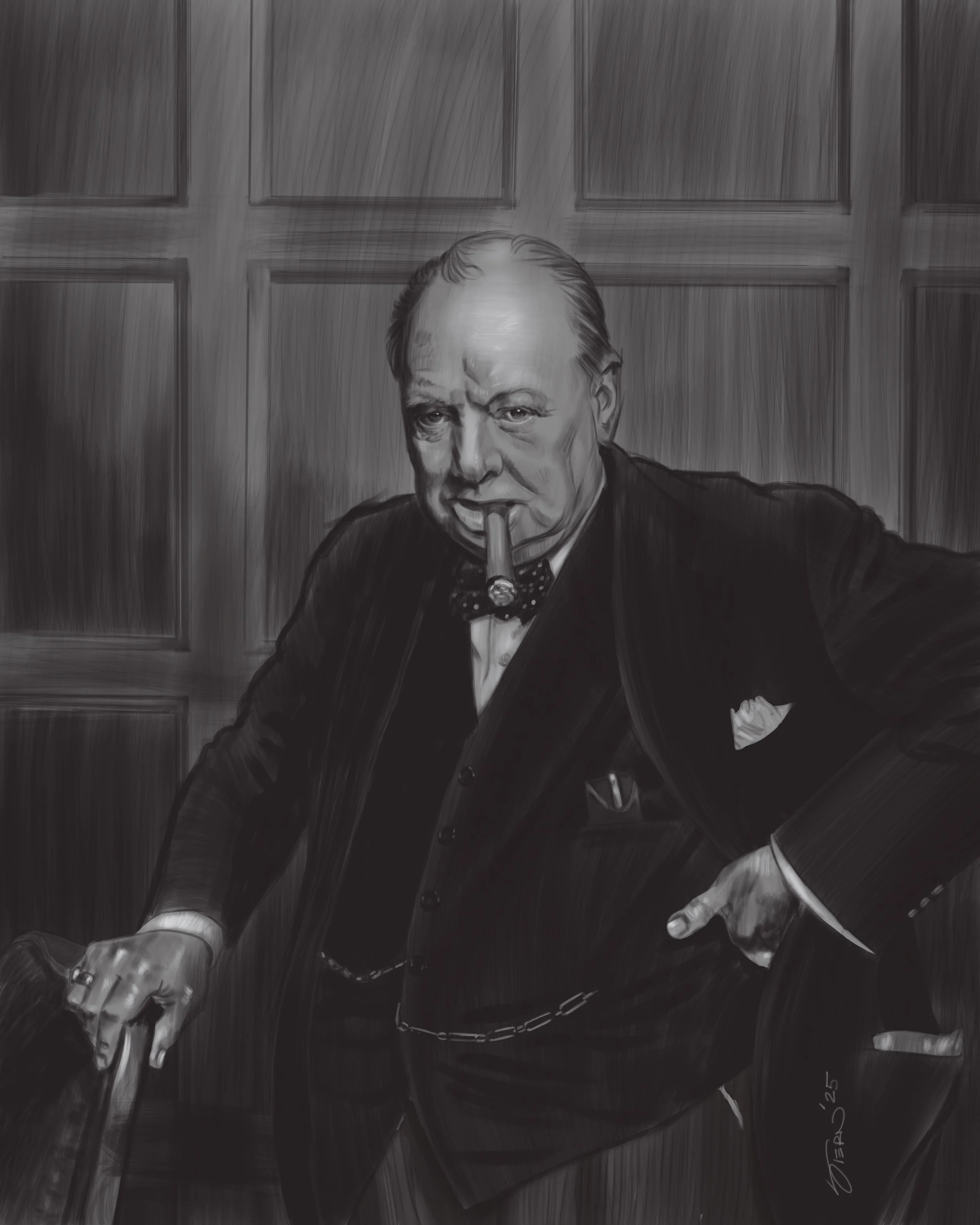 Grayscale Winston Churchill & His Cigar