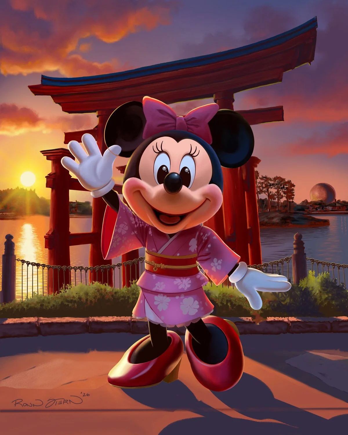 Minnie Mouse in Japan Pavilion - a digital painting by Ronn Stern