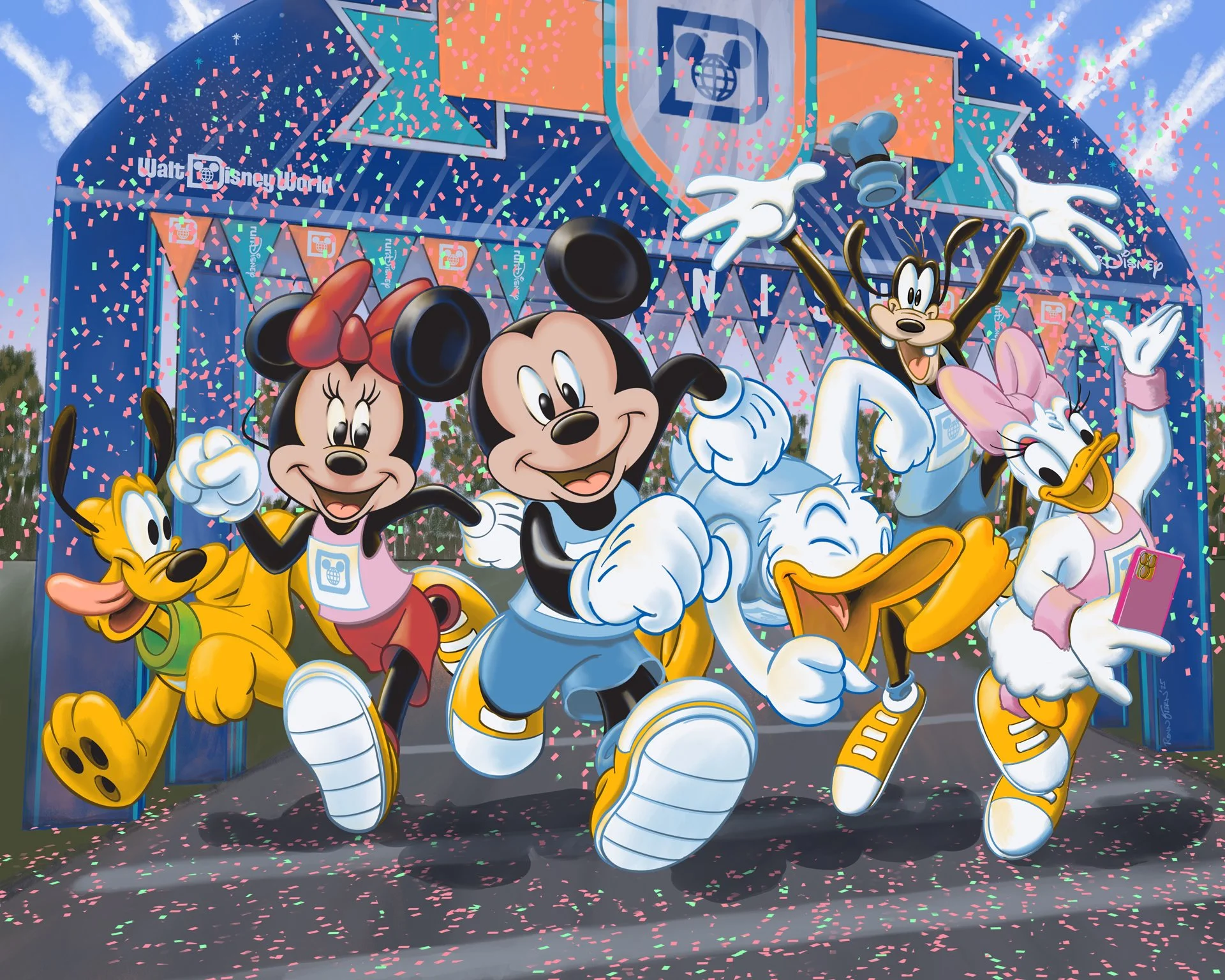 Painting runDisney as Mickey and gang cross the finish line!