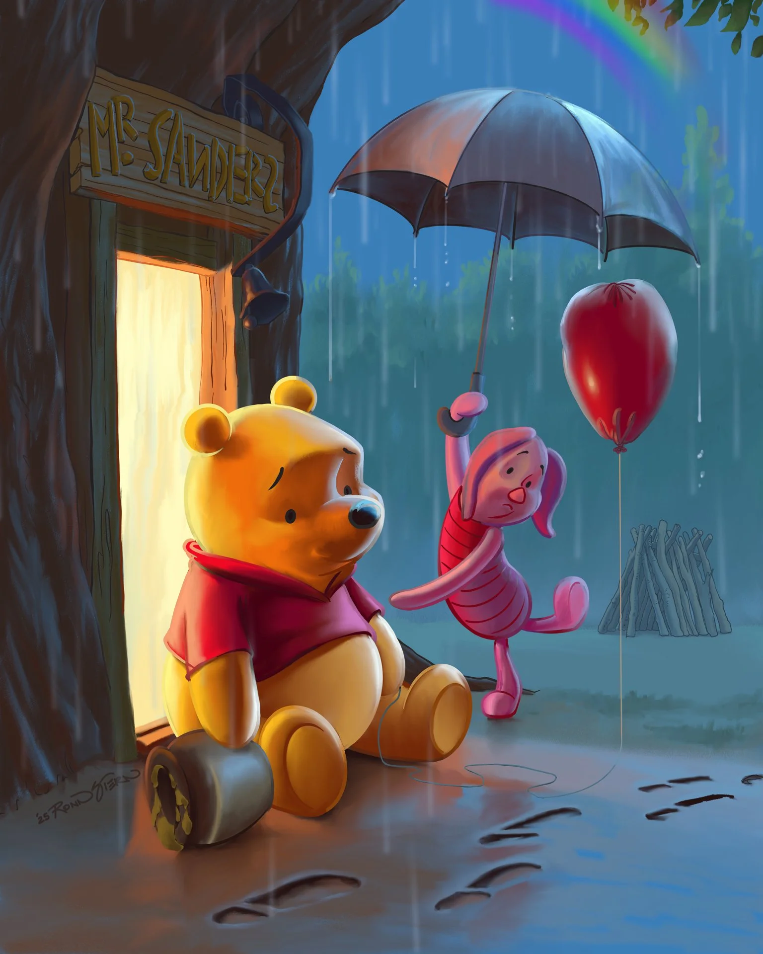 Winnie the Pooh & Piglet - Rainy-day Doorstep