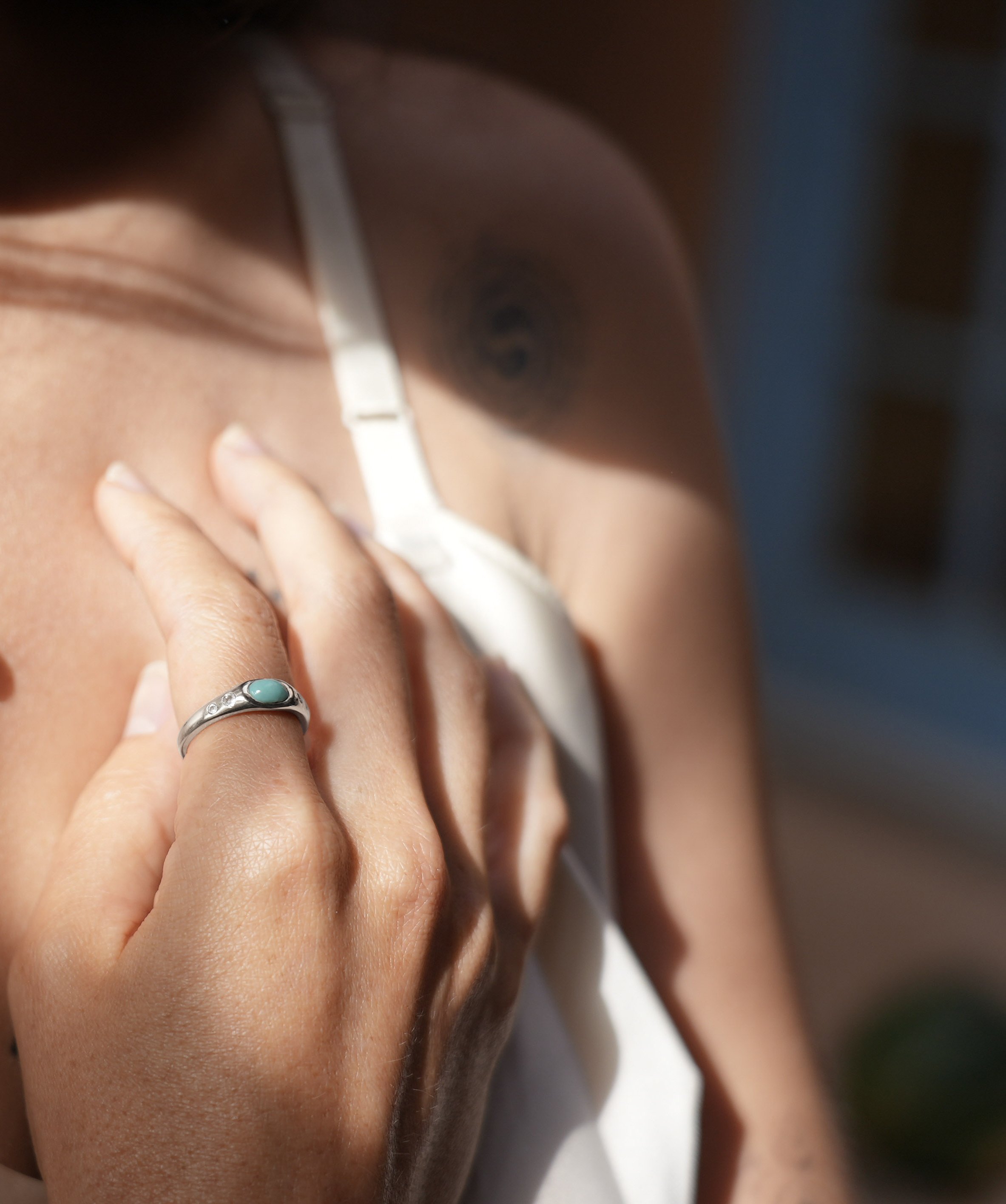 Mini Pedestal Ring Cab and Sapphires Turquoise Silver.jpg