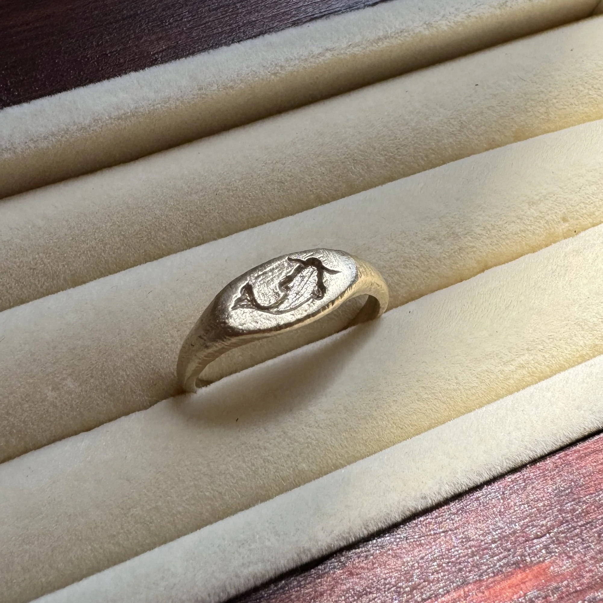 Treska's Ring - 14k ring with carved koi fish symbol