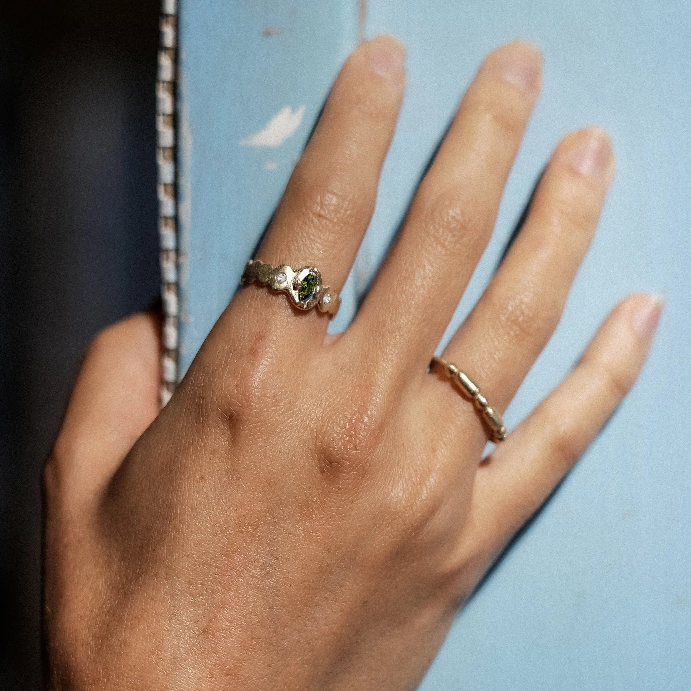 The Grand Relato Ring with green and Sapphires in 14k Gold.jpg