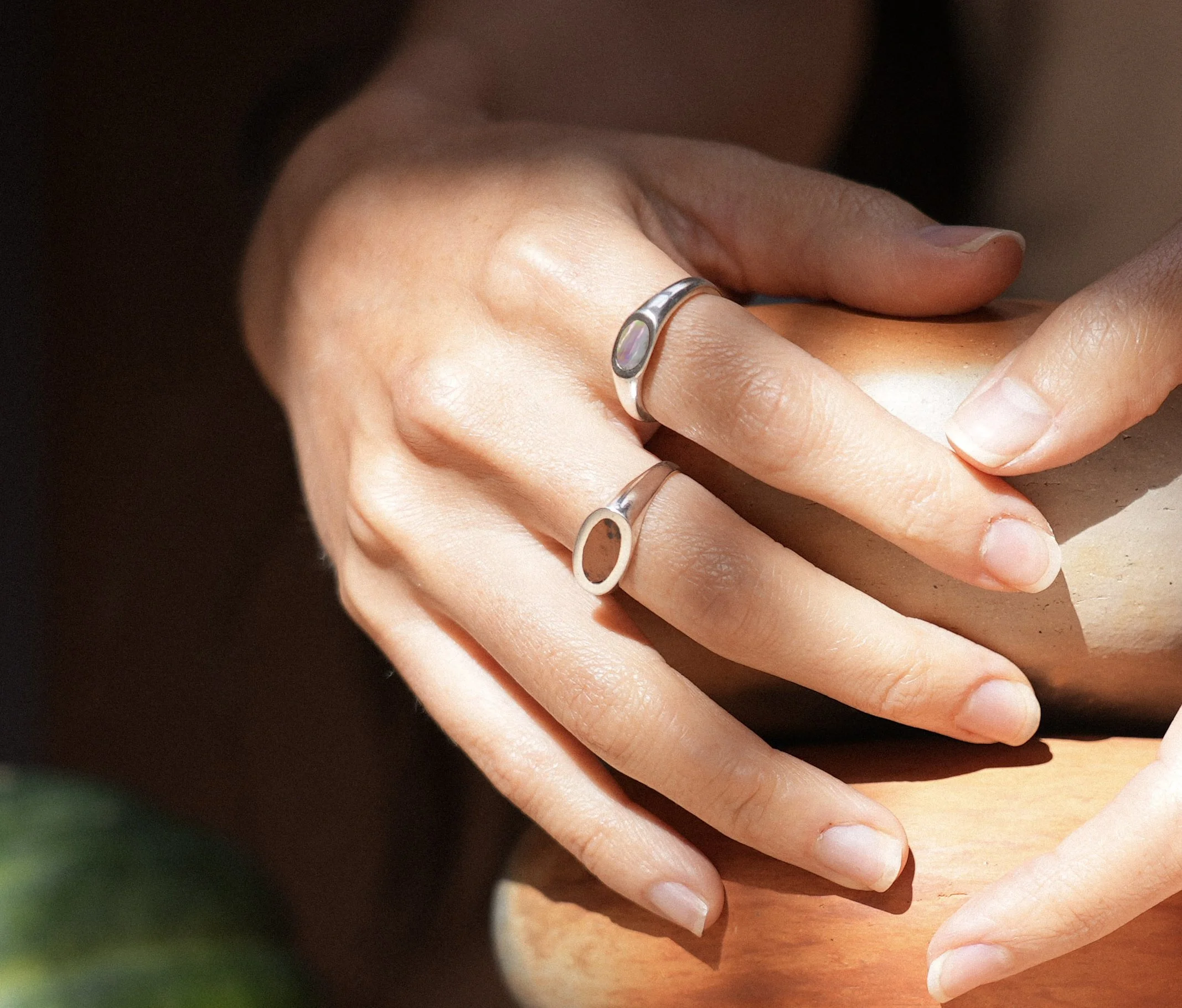 The Mini Pedestal Ring Abalone in silver.jpg