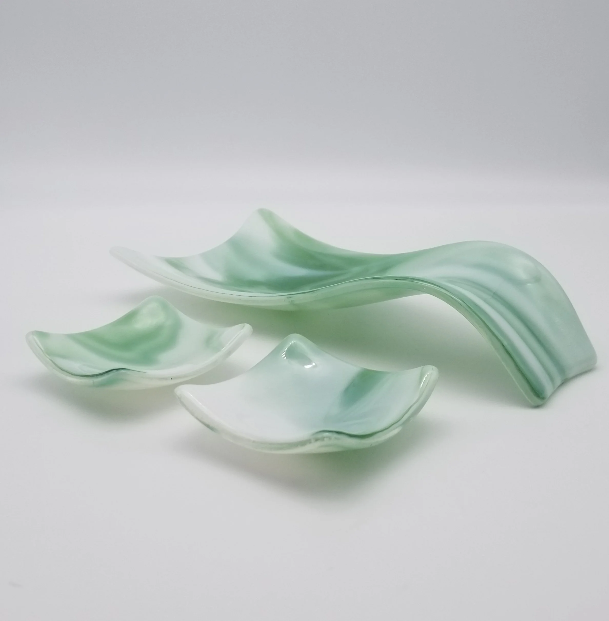 Streaky White and Light Green Spoon Rest Set