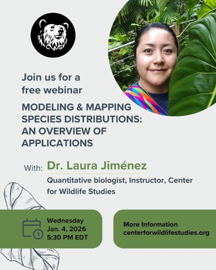 Curious about species distribution and conservation? 🌿
Awesome! Then, save the date! Join CWS on Wednesday, January 14, 2026, at 5:30 p.m. EST for a free webinar!

Niche and distribution modeling tools are game changers for wildlife monitoring. By b