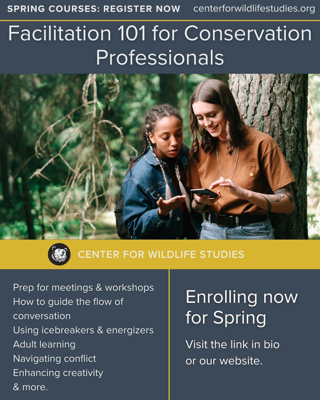 🌿 Ready to take your teaching skills to the next level? Sign up for CWS's Facilitation 101 for Conservation Professionals this Spring! 🍃

✨ Discover the art of facilitation and enhance your ability to lead effective meetings and workshops, whether 