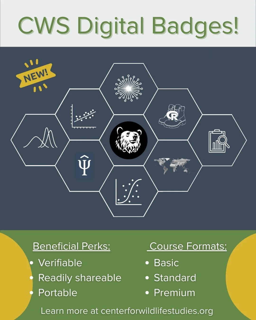 In case you didn't know... 

The Center for Wildlife Studies now offers Digital Badges!

In December 2025, we launched a system that lets you earn digital badges for completing courses or professional certificates.

But what's a digital badge? 🤔 It'