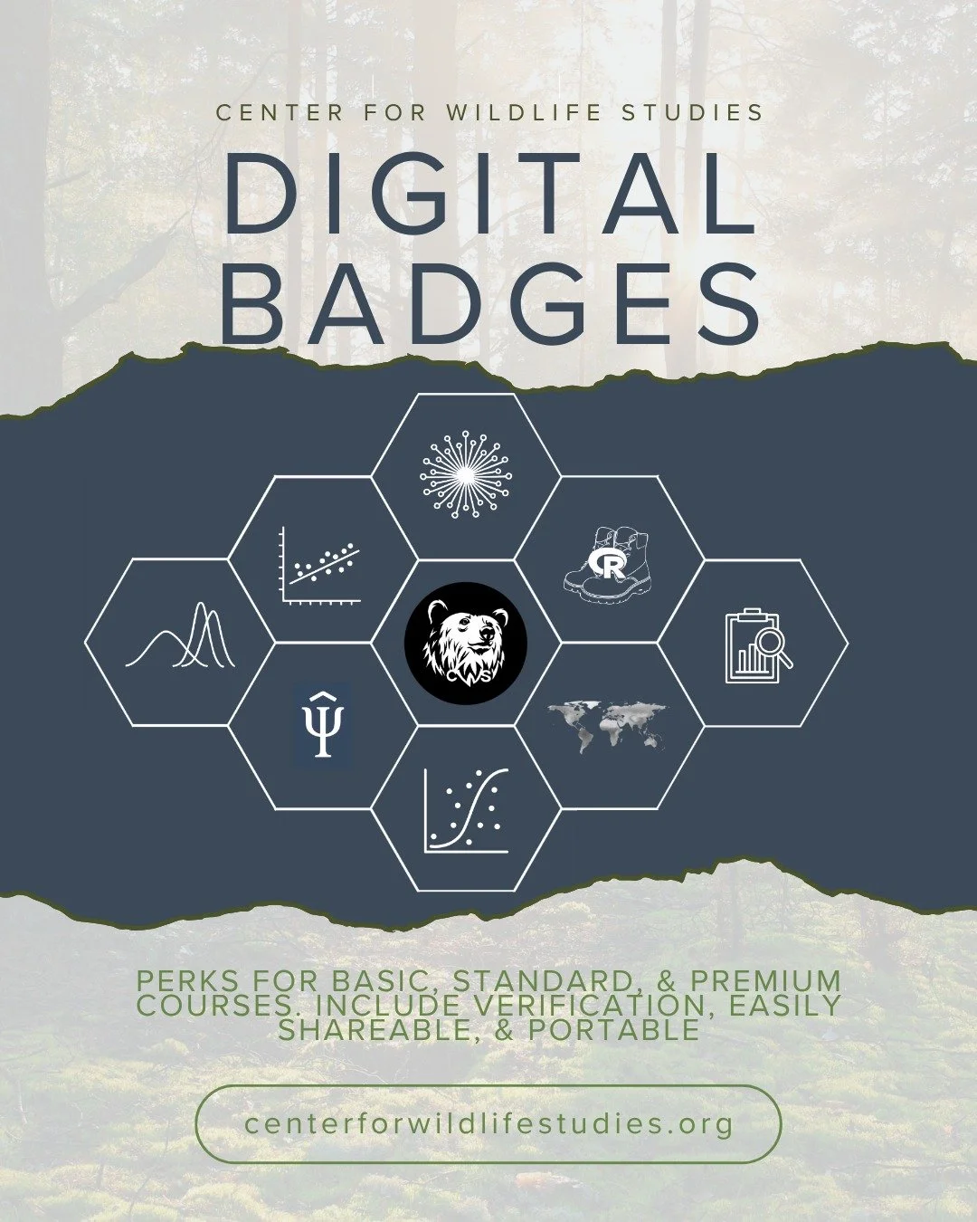 In case you didn't know... 

The Center for Wildlife Studies now offers Digital Badges!

In December 2025, we launched a system that lets you earn digital badges for completing courses or professional certificates.

But what's a digital badge? 🤔 It'