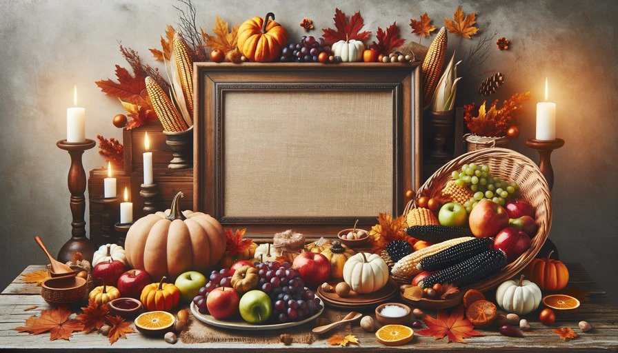 Craft a Thanksgiving themed webcam background, ensuring the center of the image is left completely empty.jpg