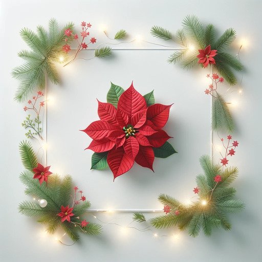 DALL·E+2023-12-04+11.35.22+-+A+cheerful+and+light+Christmas+frame+with+minimal+design+elements.+The+scene+features+a+single+vibrant+poinsettia+in+the+center+top,+its+red+petals+sy.jpg