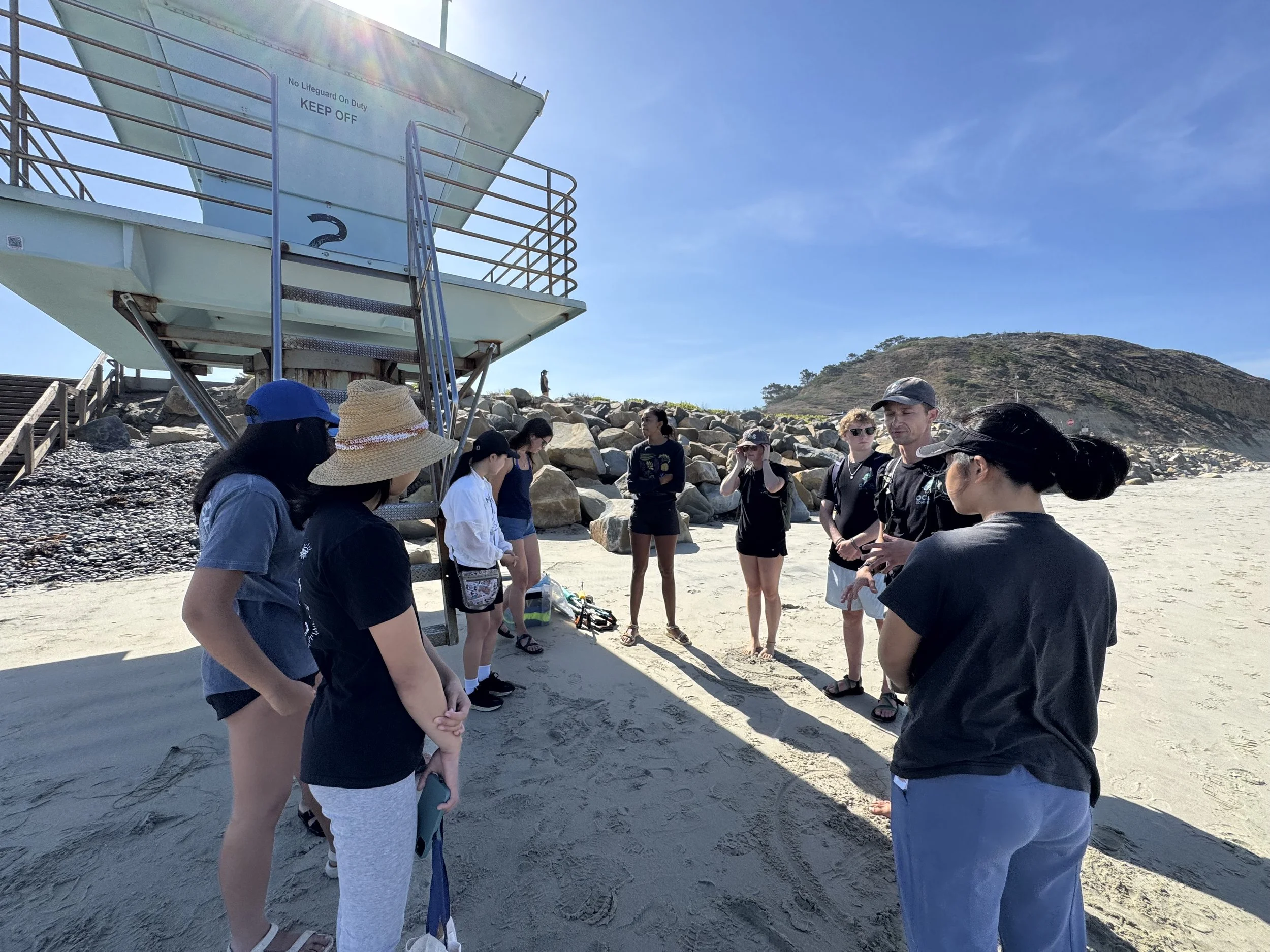 Project ARISE and Ocean Connectors volunteers cleaning up trash at Torrey Pines Beach. 7/9/25