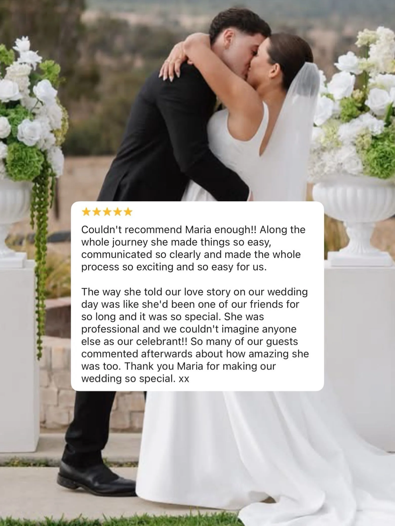 TYLA &amp; NICK

&ldquo;Couldn&rsquo;t recommend Maria enough!! Along the whole journey she made things so easy, communicated so clearly and made the whole process so exciting and so easy for us.

The way she told our love story on our wedding day wa