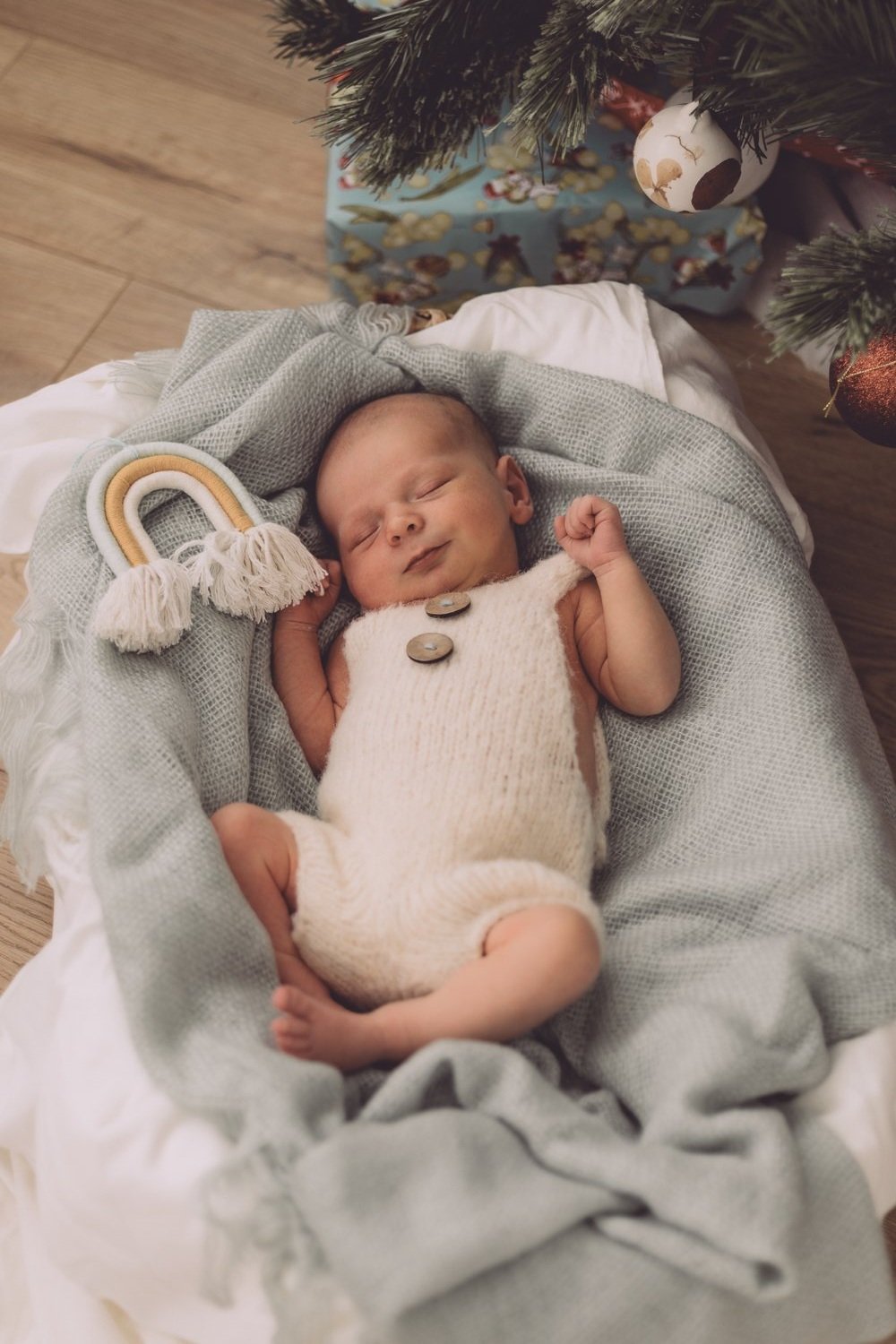 Nicole Johnson Photography ~ Newborn Session, baby with rainbow, in basket