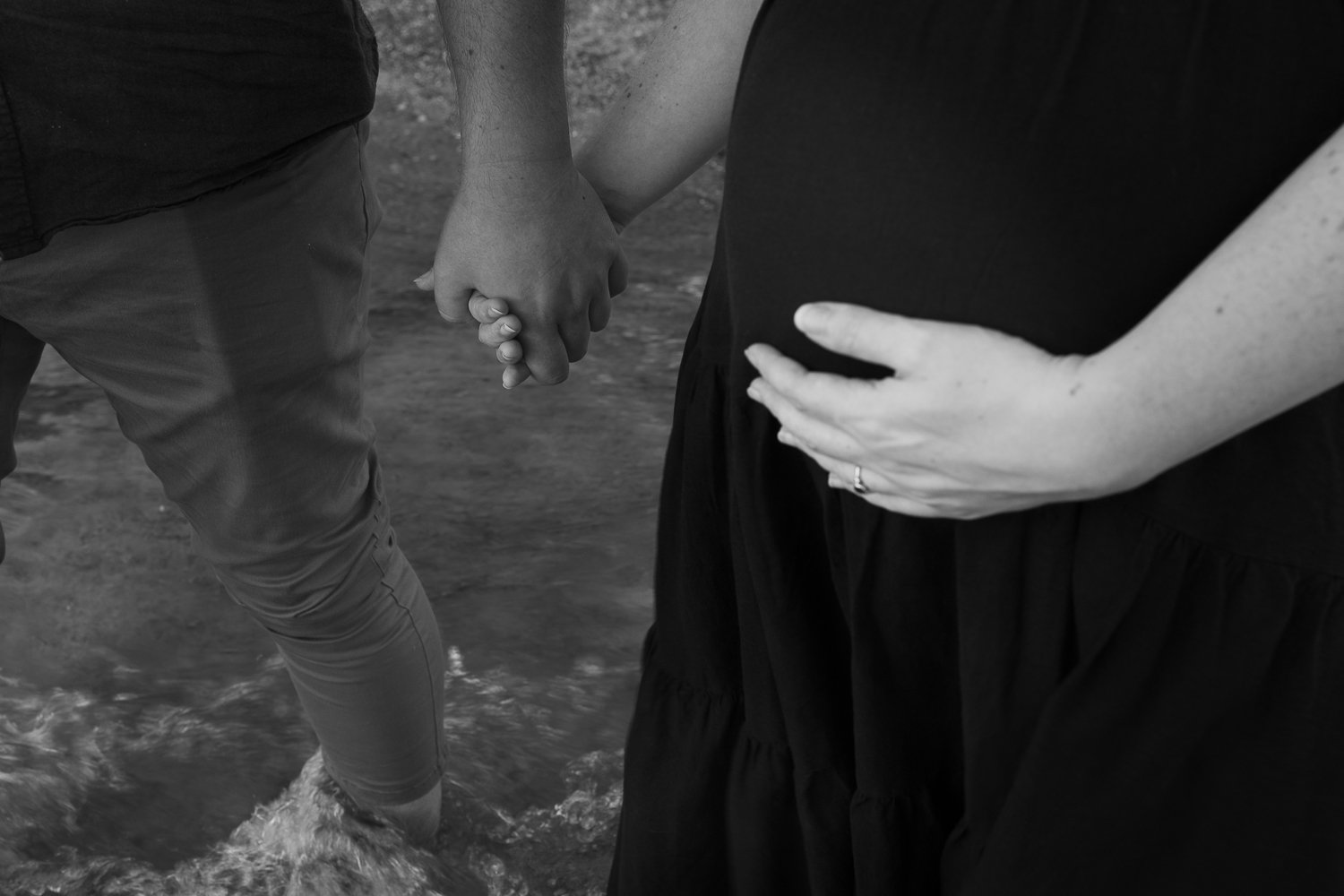 Nicole Johnson Photography ~ Maternity Beach session, holding hands, walking through the waves