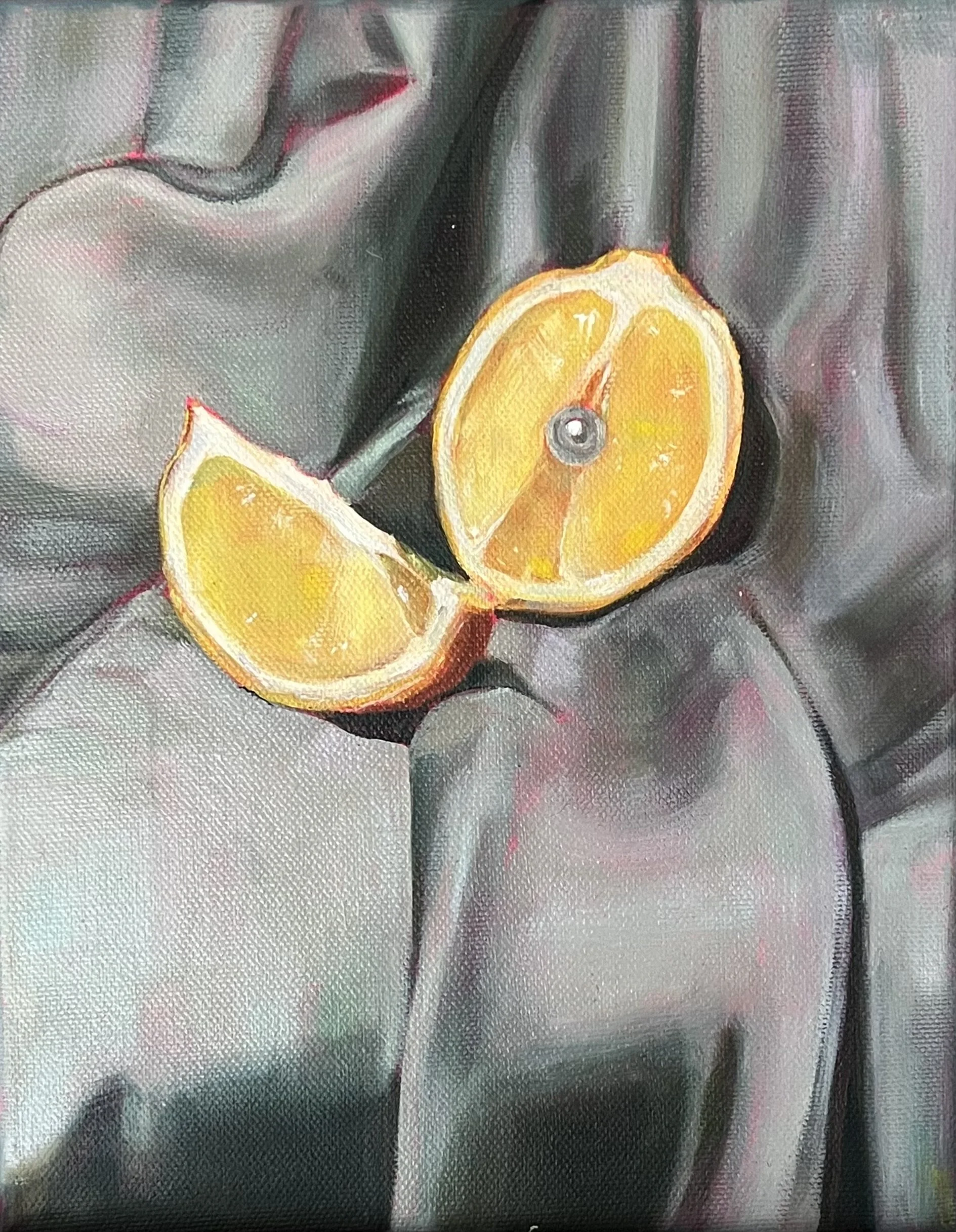 Lemon and Pearl, oil and acrylic on canvas, 2024