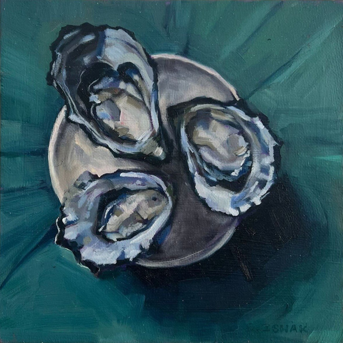 3 oysters, 20x20cm, oil on canvas panel, 2022