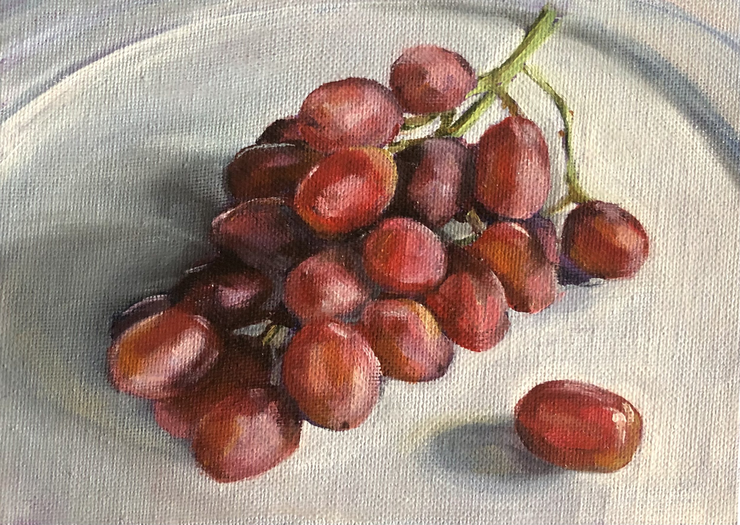 Grapes on a plate, 17.8x12.7cm, oil on canvas panel, 2021