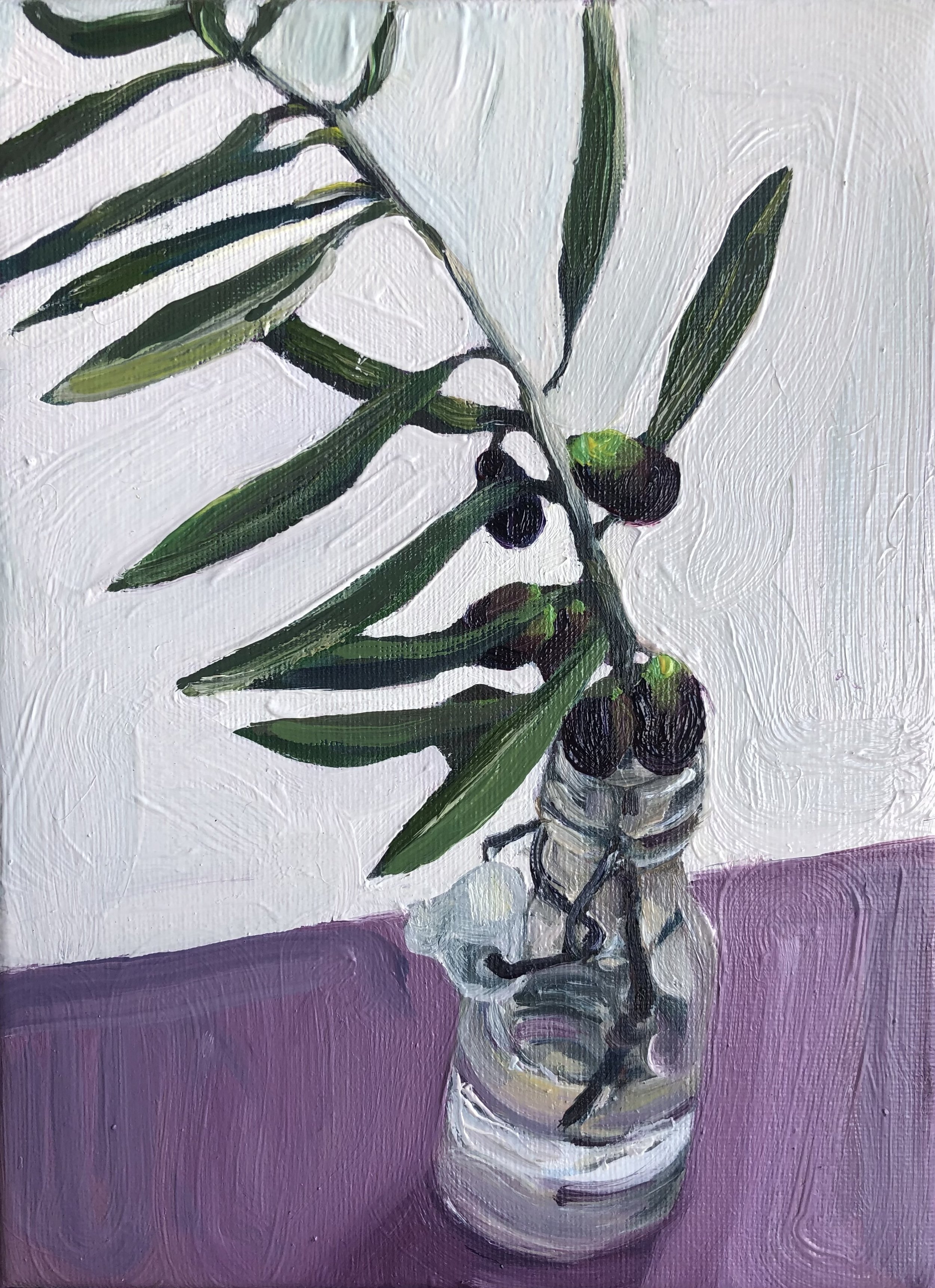 Olives in bottle, 24x17 cm, oil on canvas, 2021