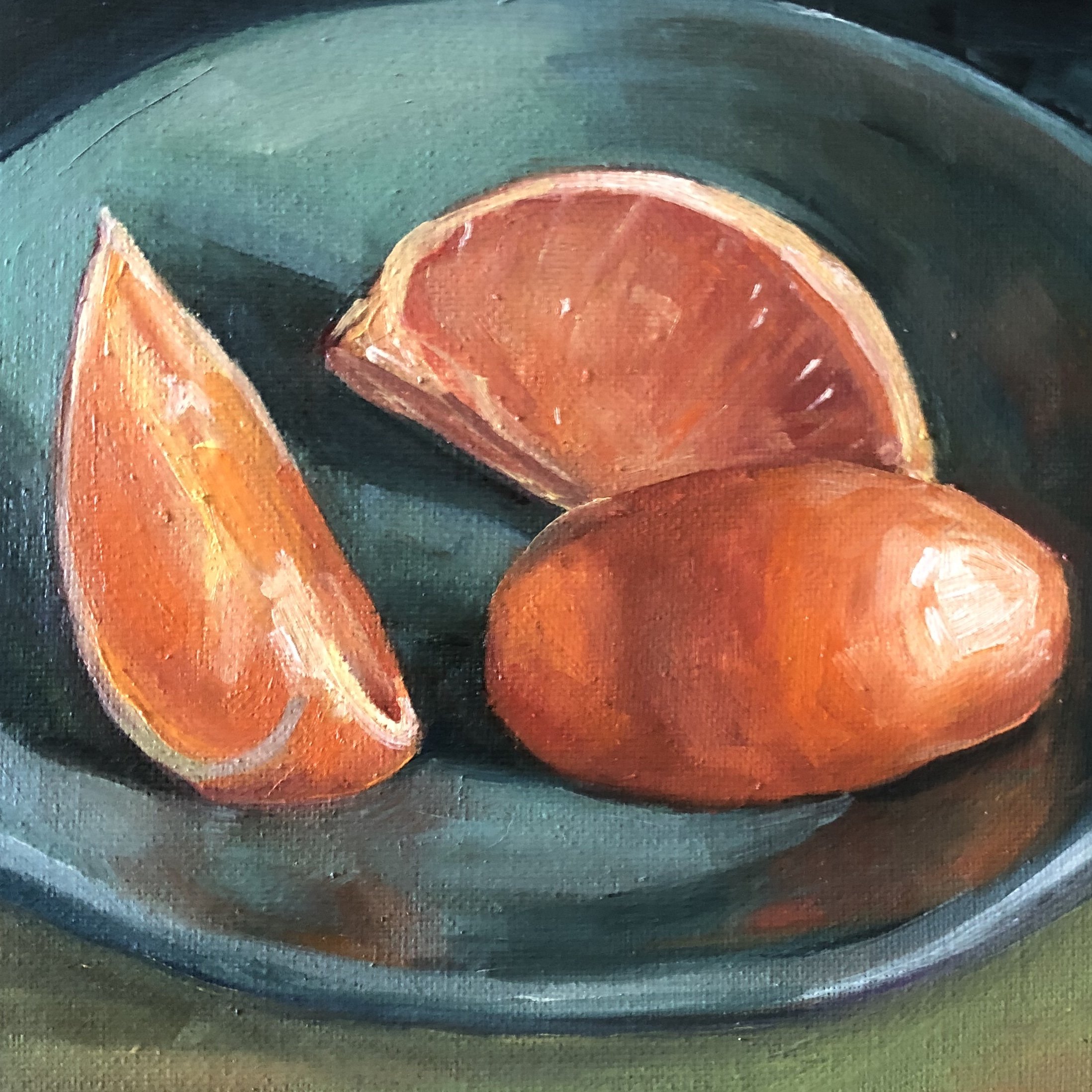 Orange slice study, 20.4x20.4cm, oil on canvas panel, 2021
