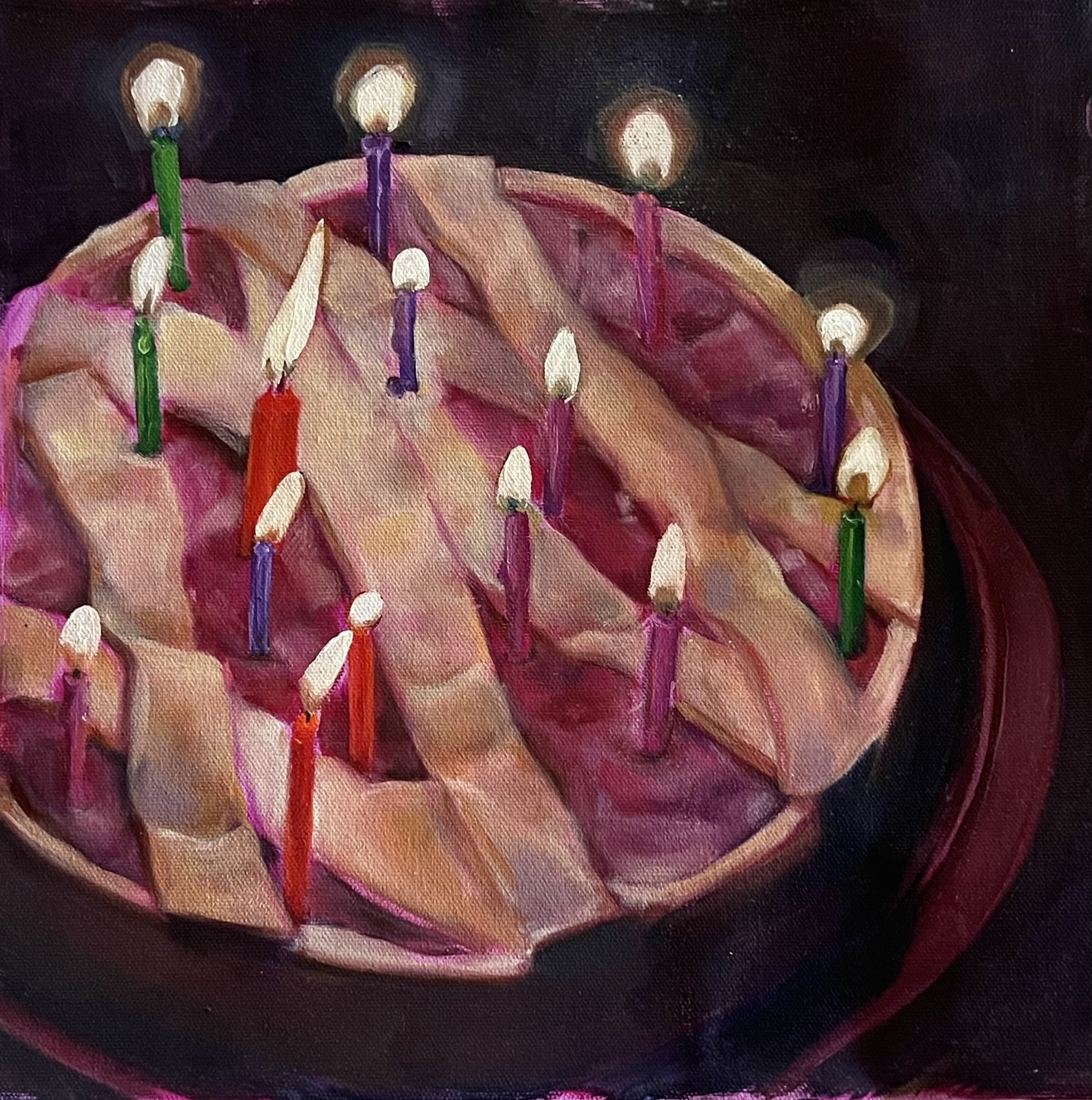 Rhubarb glow, 30x30cm, oil on canvas, 2023
