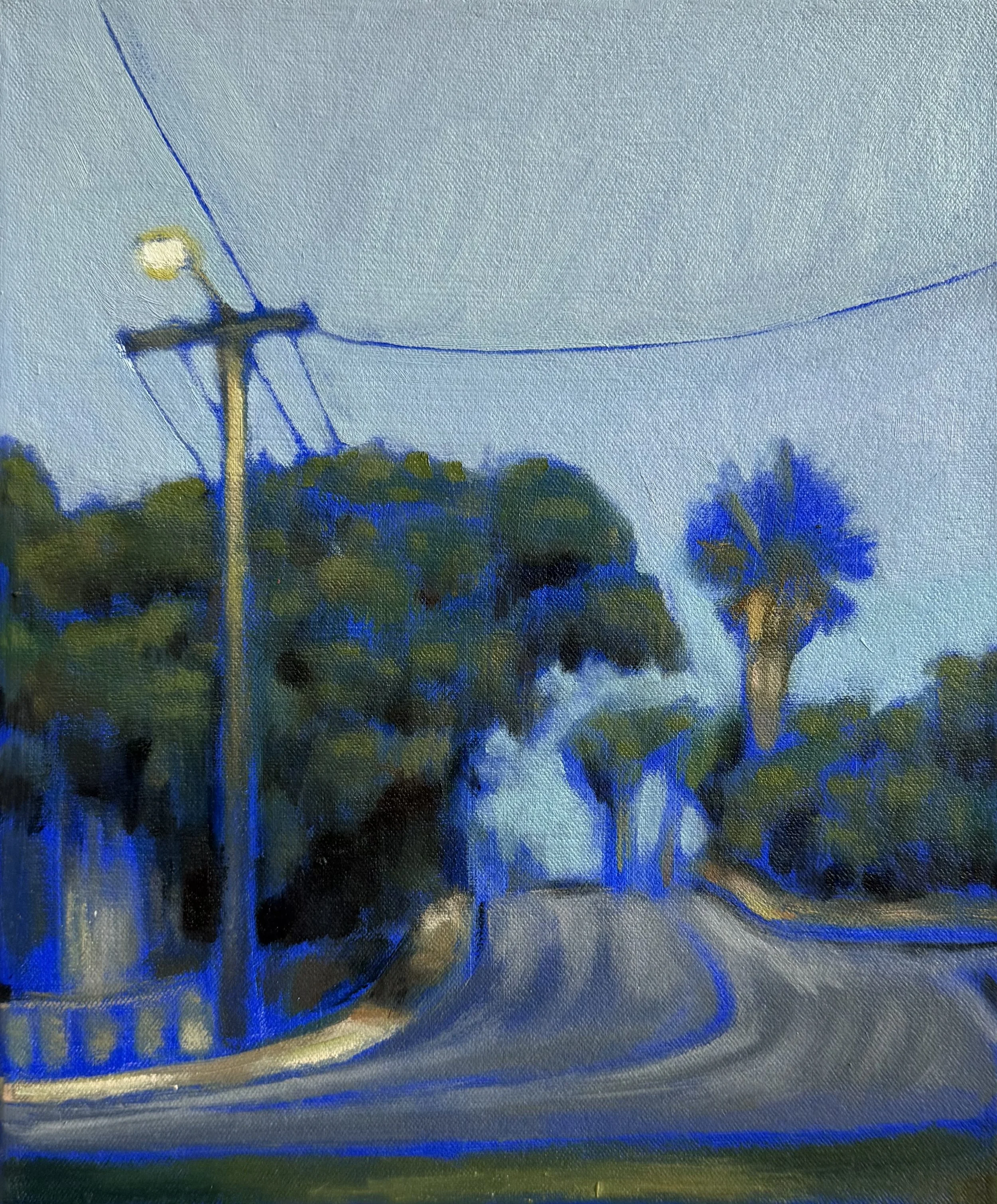 Bend in Blue, 25 x 30 cm, oil and acrylic on canvas, 2026