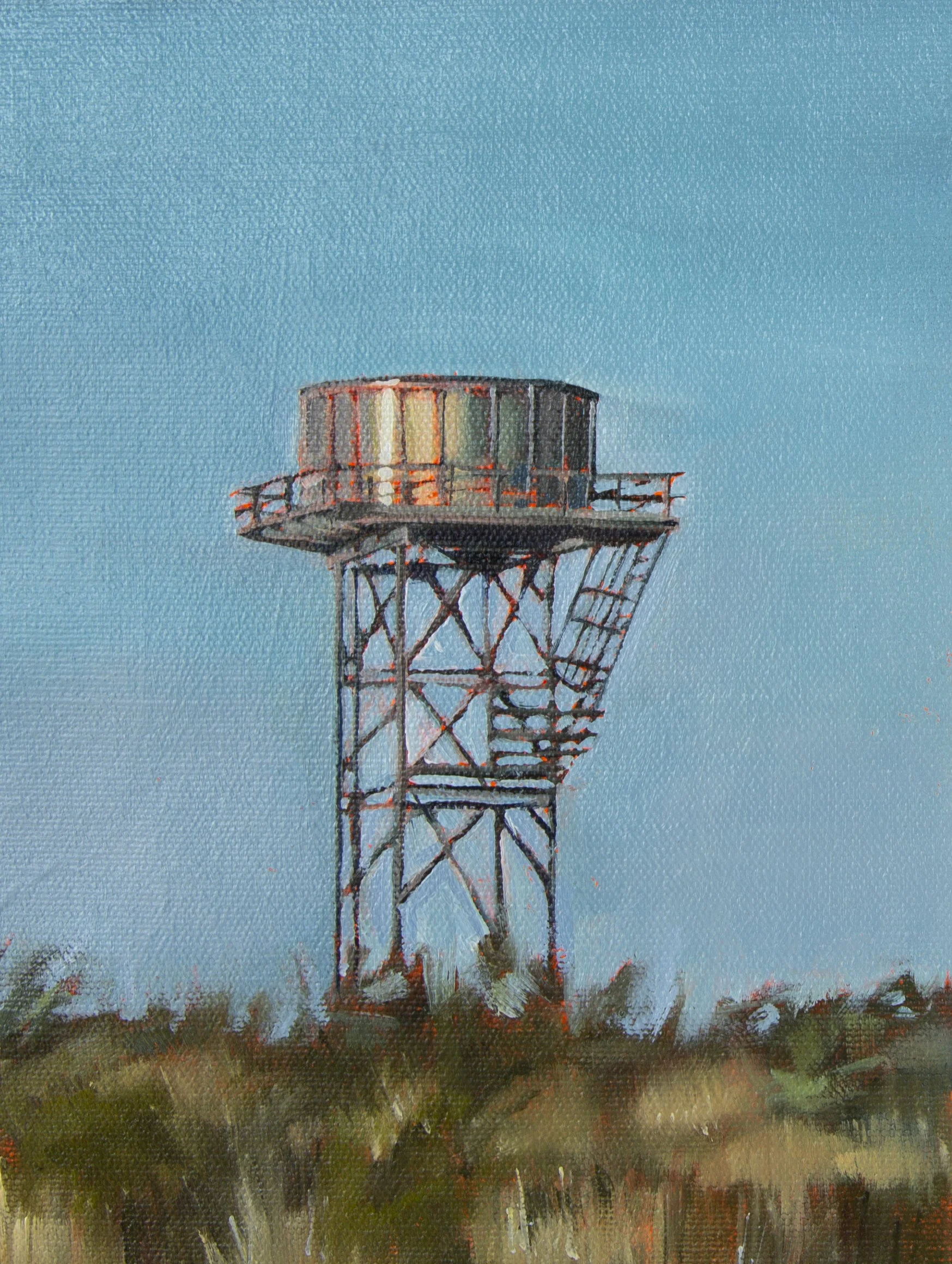 Parnngurr water tower, 15 x 20 cm, oil on canvas, 2023