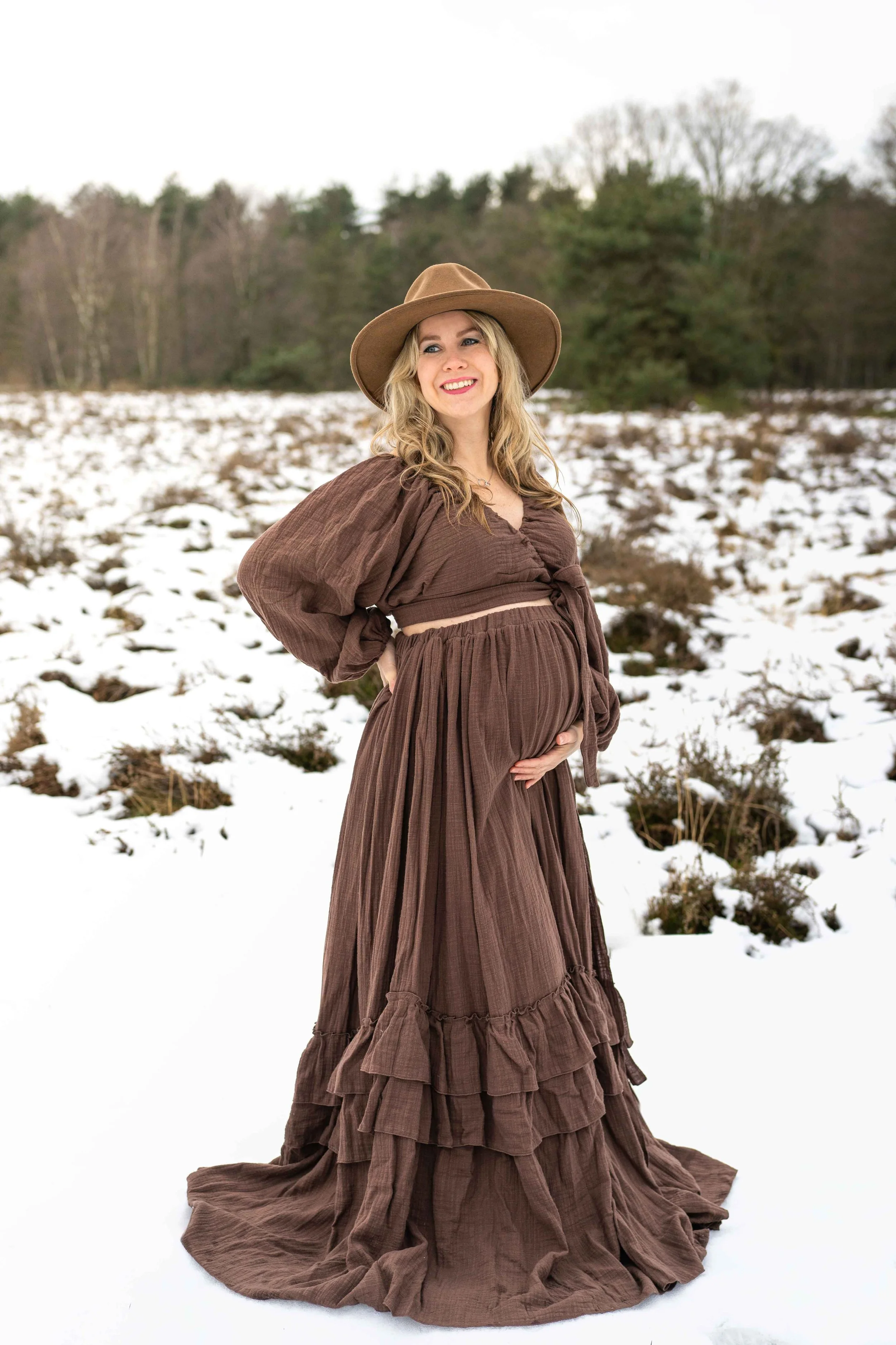 Emma - Musselinkleid braun zweiteilig - Größe S-XL