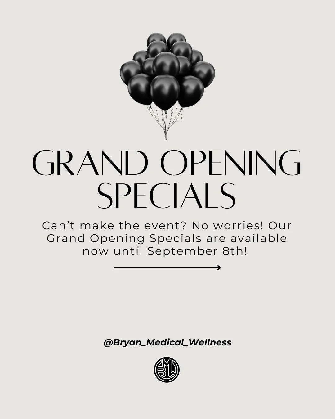 We have had so many of our wonderful, loyal clients reach out about celebrating with us for our grand opening that will not be able to make it to the event. We've got you! Our Grand Opening Specials are available now until end of day Monday, Septembe