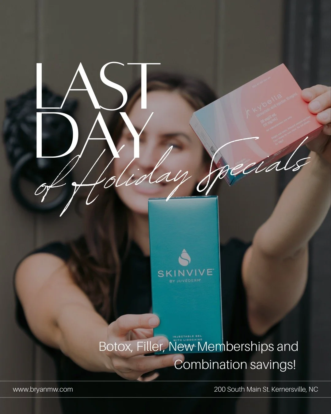 LAST DAY FOR OUR HOLIDAY SPECIALS ✨ Botox Banking
&bull; 32 units &mdash; $11/unit
&bull; 64 units &mdash; $10.50/unit
&bull; 128 units &mdash; $10/unit
Bank now, use anytime within a year &mdash; perfect for full-face maintenance.

✨ Allergan Filler