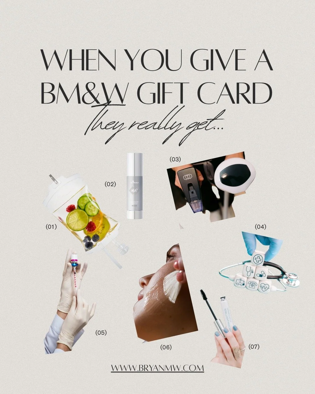 Looking for the perfect holiday gift? 🖤🖤🖤

A Bryan Medical &amp; Wellness gift card lets your loved one choose their glow:

1️⃣ IV hydrating cocktails

2️⃣ Medical-grade skincare

3️⃣ Microneedling + laser services

4️⃣ Health + wellness membershi