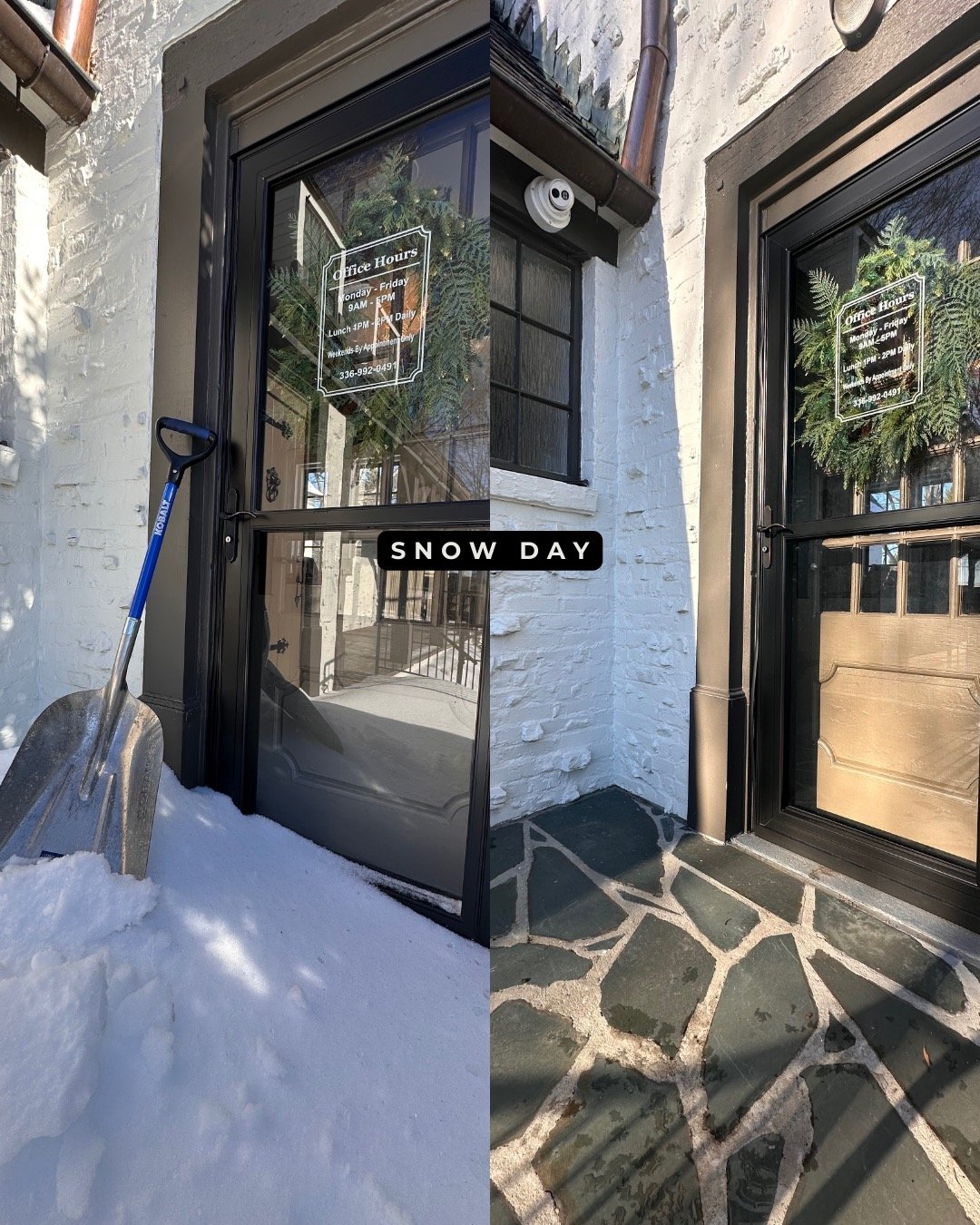 Our before and after looks a little different today! You will have a clear path to your appointments tomorrow! #snowday