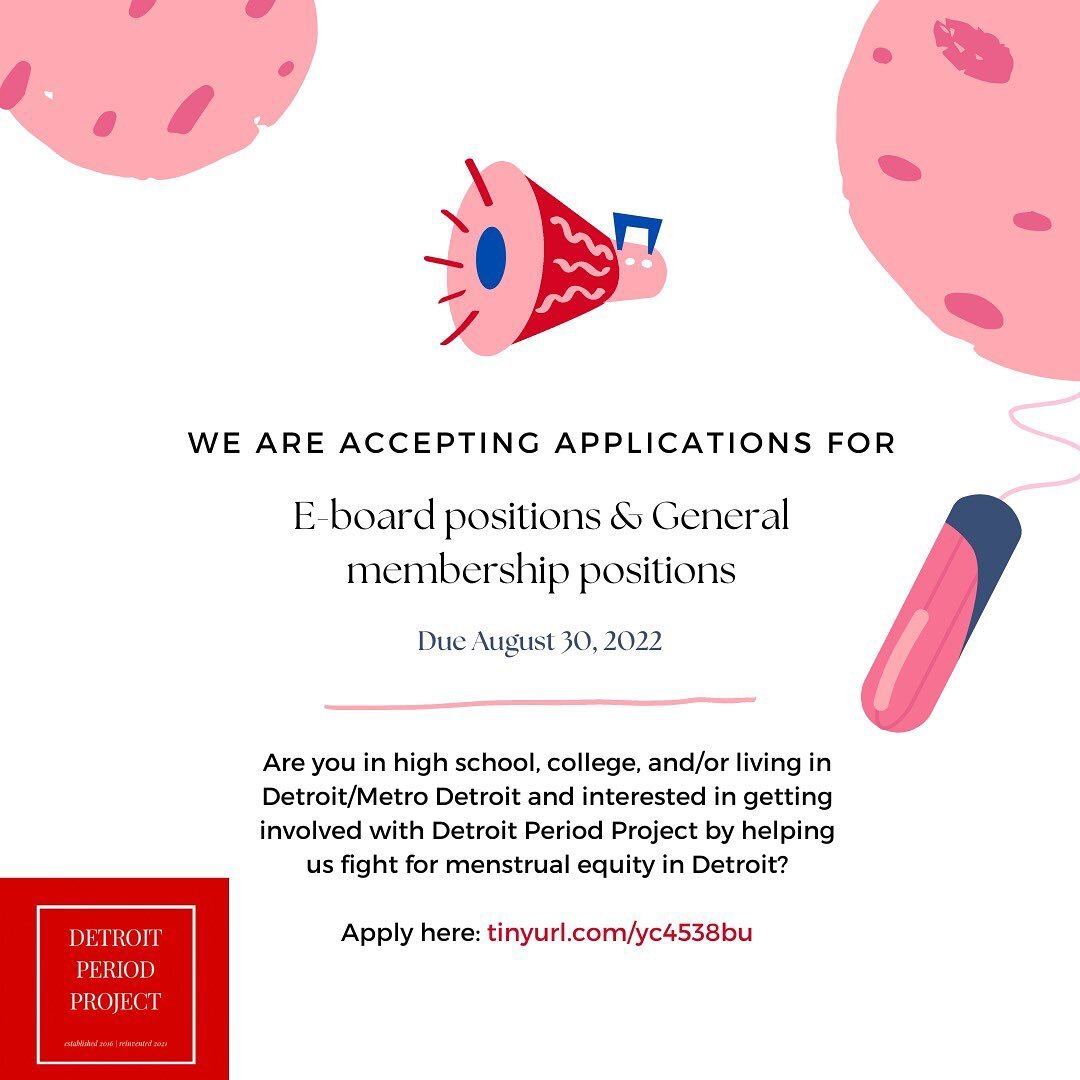 *The previous link was not working properly, but the new application link is updated! 

We&rsquo;re looking for new e-board and general members! If you&rsquo;re interested in fighting for menstrual equity through body literacy, community outreach, an