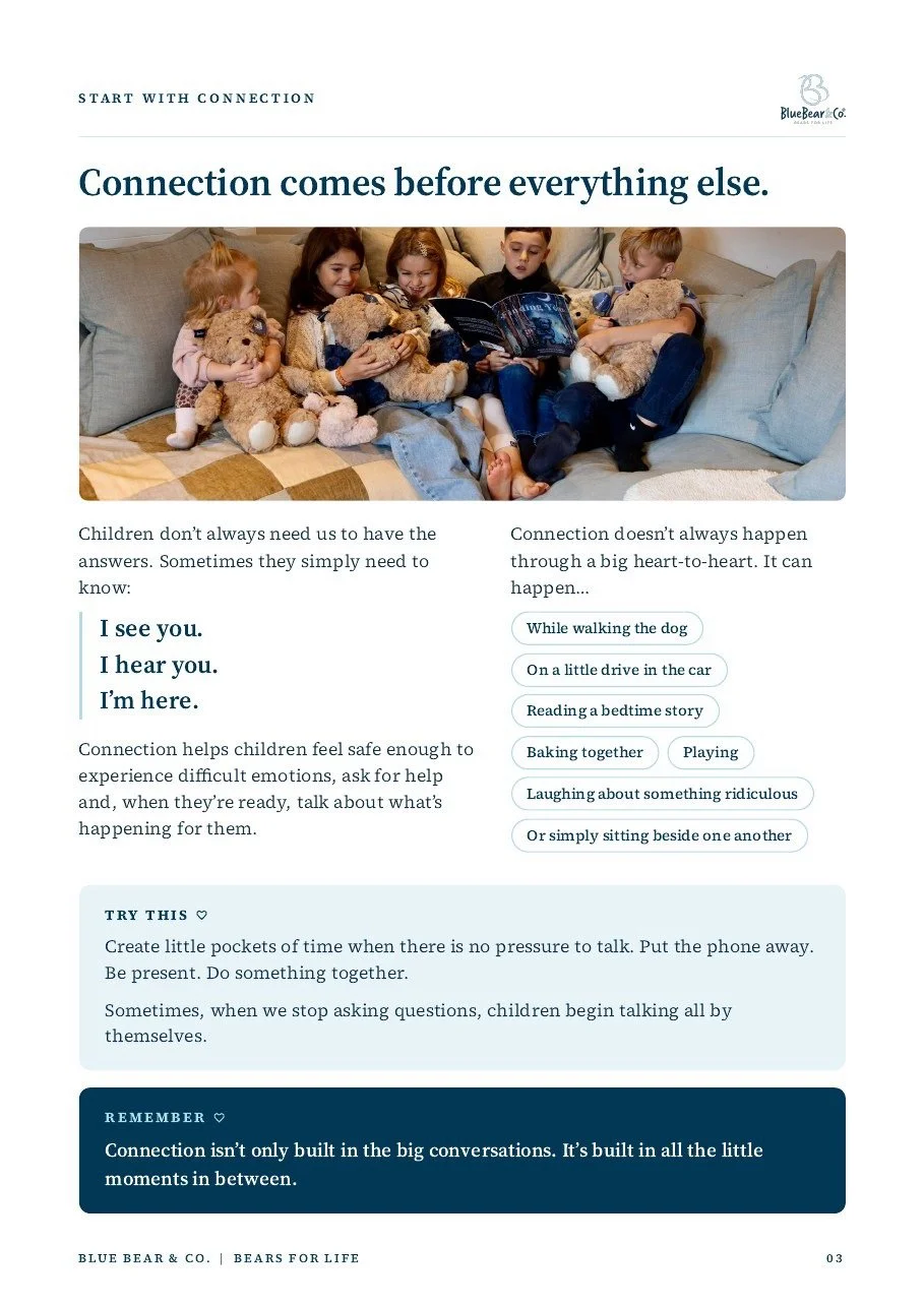 A group of children sitting on a couch, holding teddy bears and reading a book together, creating a warm and connected atmosphere.