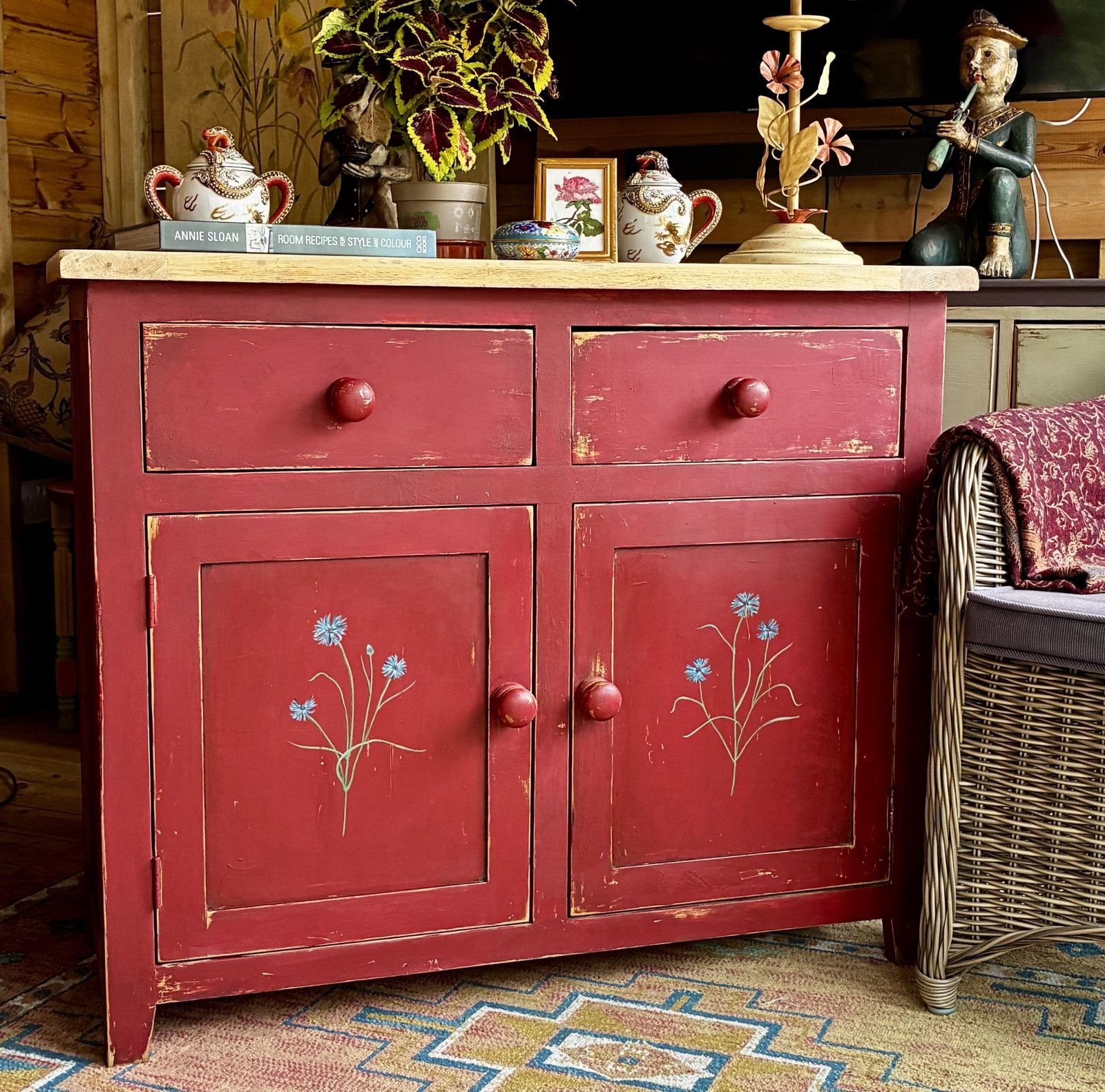 Painted red oak cupboard
