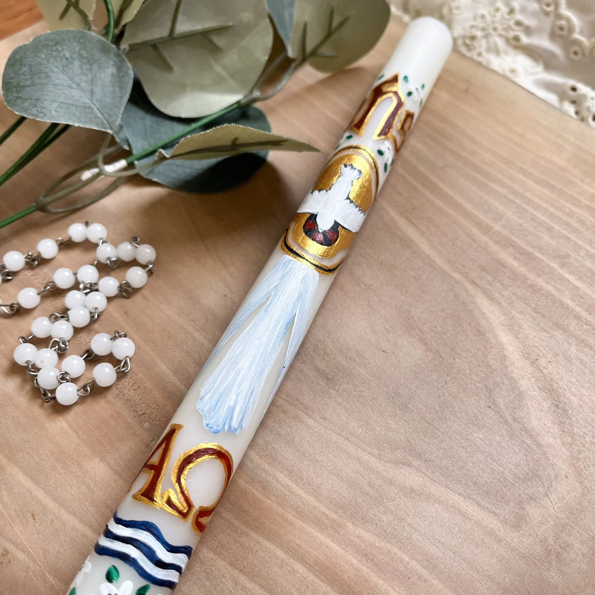painted catholic baptism candles