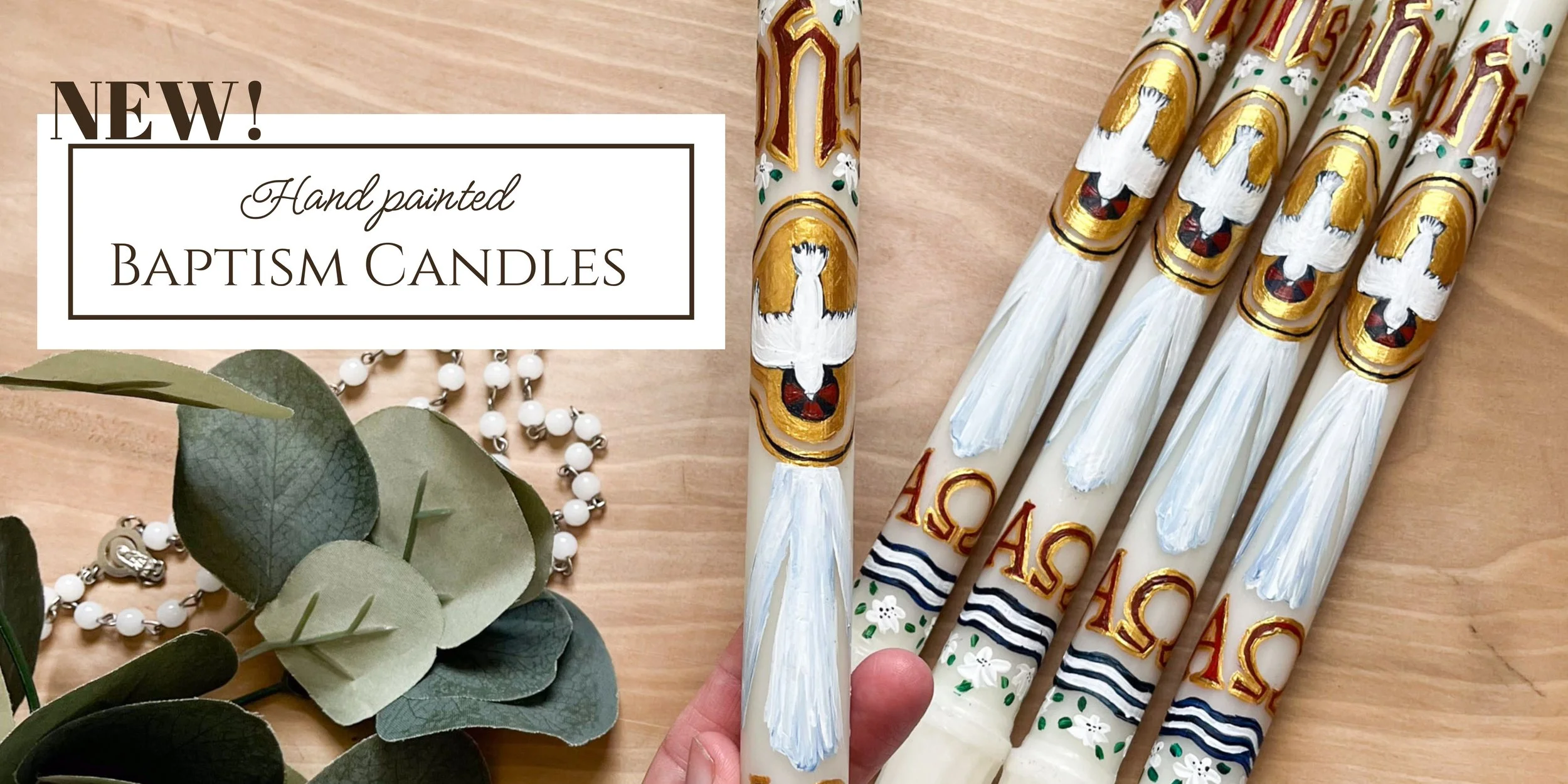 beautiful painted baptism candles for catholic sacraments