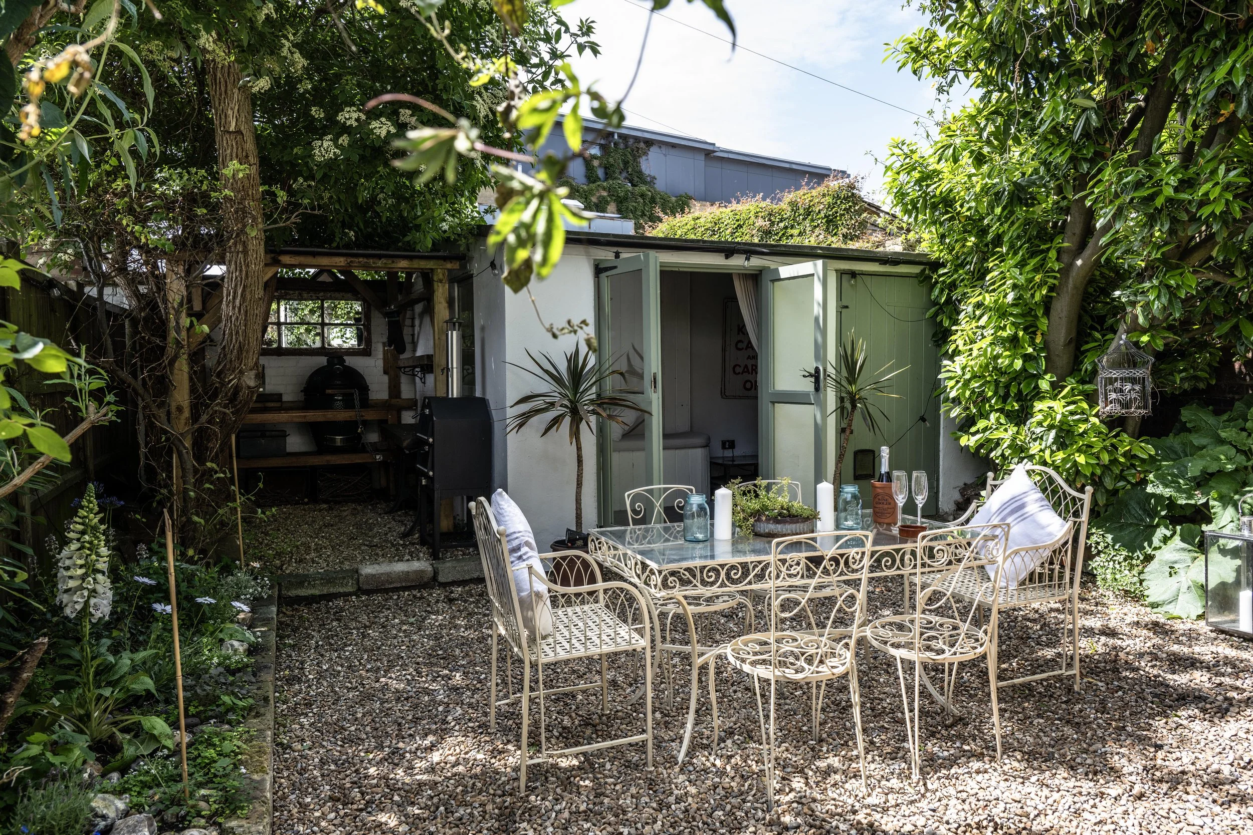 We have a private, secluded, sunny garden with outside eating for six people. 
